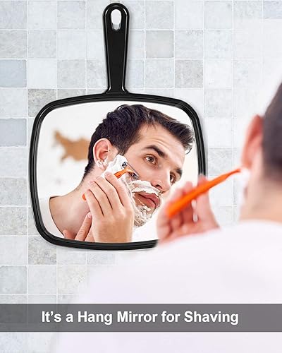 Miniatura 4 de Extra Large Hand Mirror Salon Barber Hairdressing Handheld Mirror with Handle Square Black 9 x 124