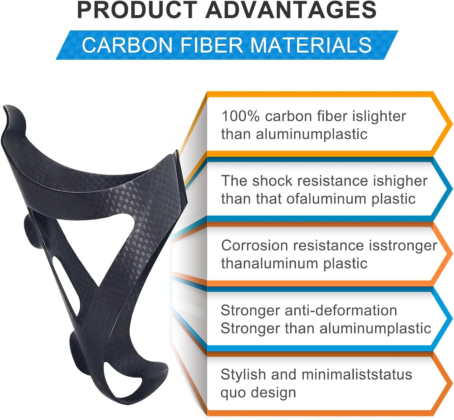 Bike Water Bottle Holder, 2 Pack Full Carbon Fiber Bicycle Drink Water Bottle Cages Brackets for Mountain Bike MTB Road Bike, Bike Accessories, Ultra Light, Gloss Black