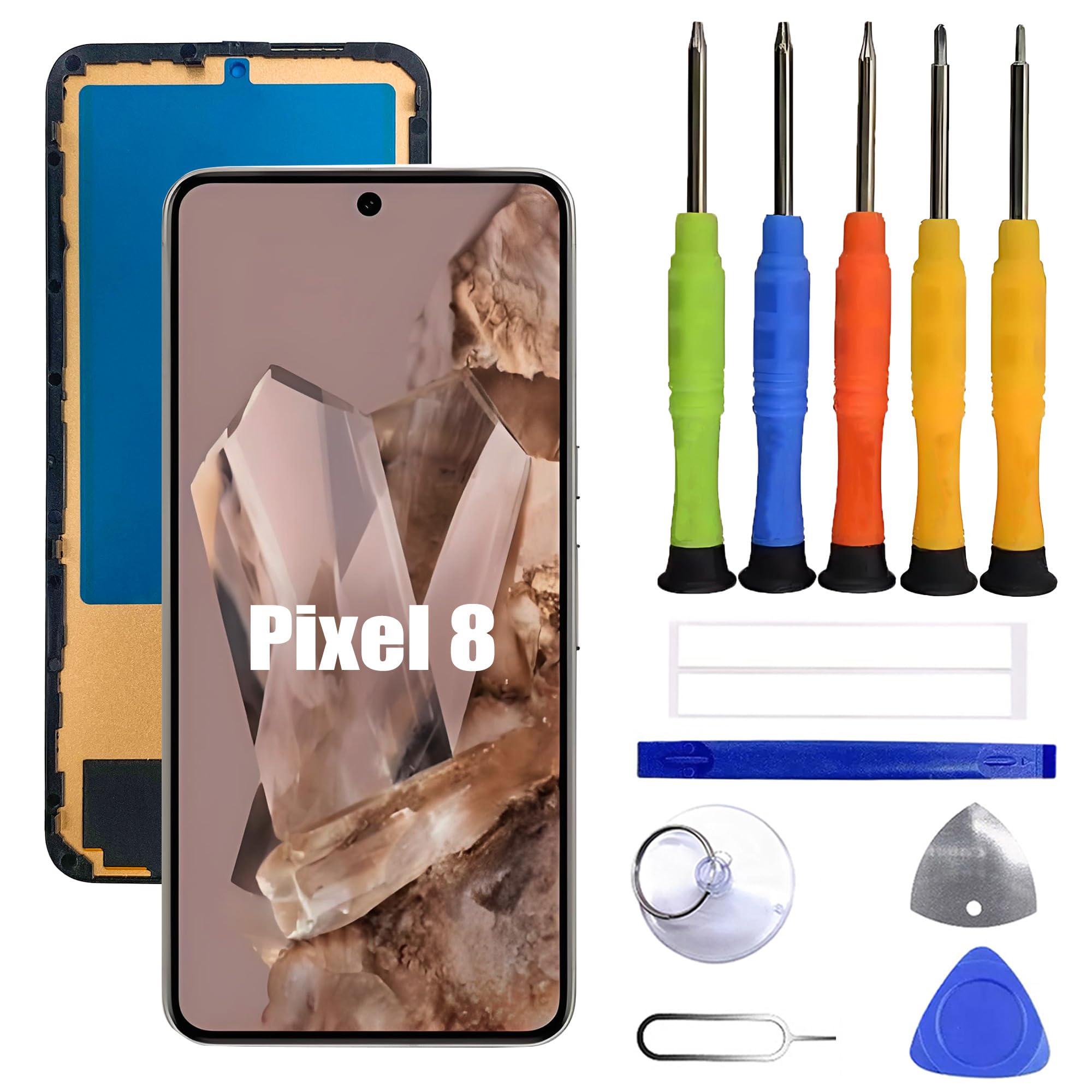 Kompatybilny z Google Pixel 8 GKWS6 G9BQD zamiennik ekranu dotykowego, digitizera i wyświetlacza LCD [brak funkcji odcisków palców] z zestawem naprawczym