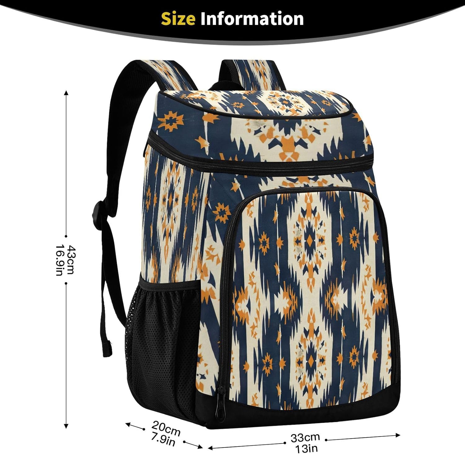 Light Yellow Pattern Cooler Backpack 36 Cans Leakproof Waterproof Backpack Cooler Bag Beach Accessories Travel Camping Fishing Backpack for Women Men