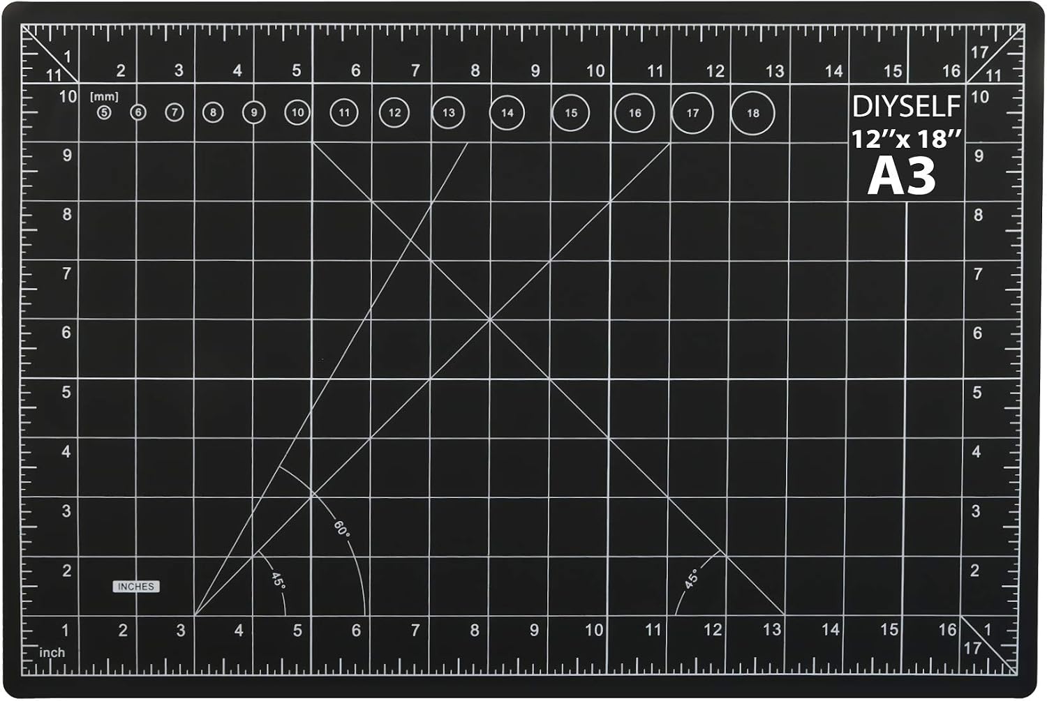 Self Healing Sewing Mat,18"x12" Craft Cutting Mat for Sewing Scrapbooking Quilting Hobby Fabric Precision Arts Crafts Project(Black)