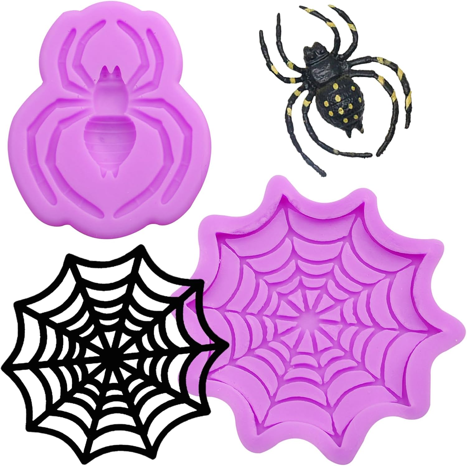 Spider Silicone Molds Spider Web Fondant Chocolate Molds Halloween Resin Molds for Halloween Cake Decoration Cupcake Topper Candy Polymer Gum Paste Epoxy Resin DIY Set of 2