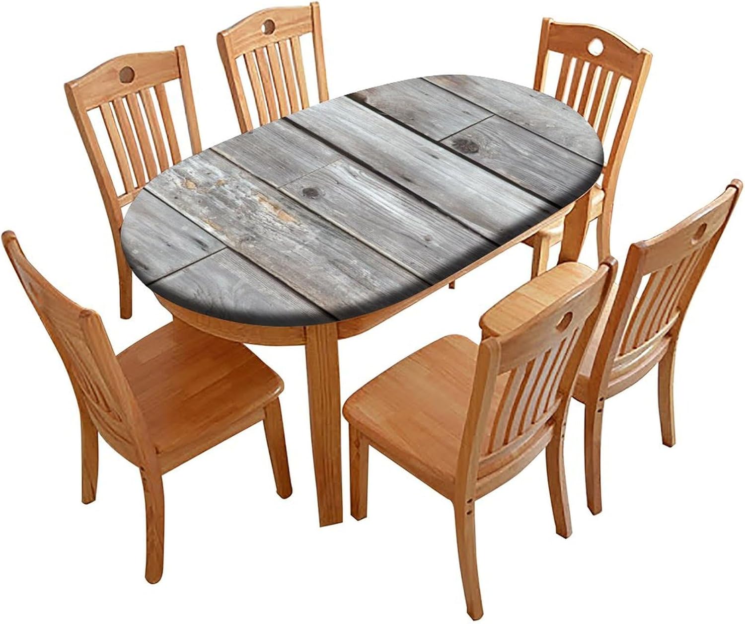 Oval Fitted Polyester Tablecloth, Vintage Wood Grain Elastic Edge Decorative Tablecloths, Waterproof Oil & Dust Proof Table Cover for Family Holiday Party Use, Fits for 48" x 68" Oval Table