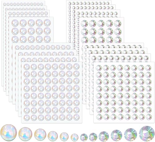 Miniatura 1 de 2100 calcomanías autoadhesivas de perlas y diamantes de imitación, perlas de imitación para el cabello, perlas para el cabello, perlas faciales para