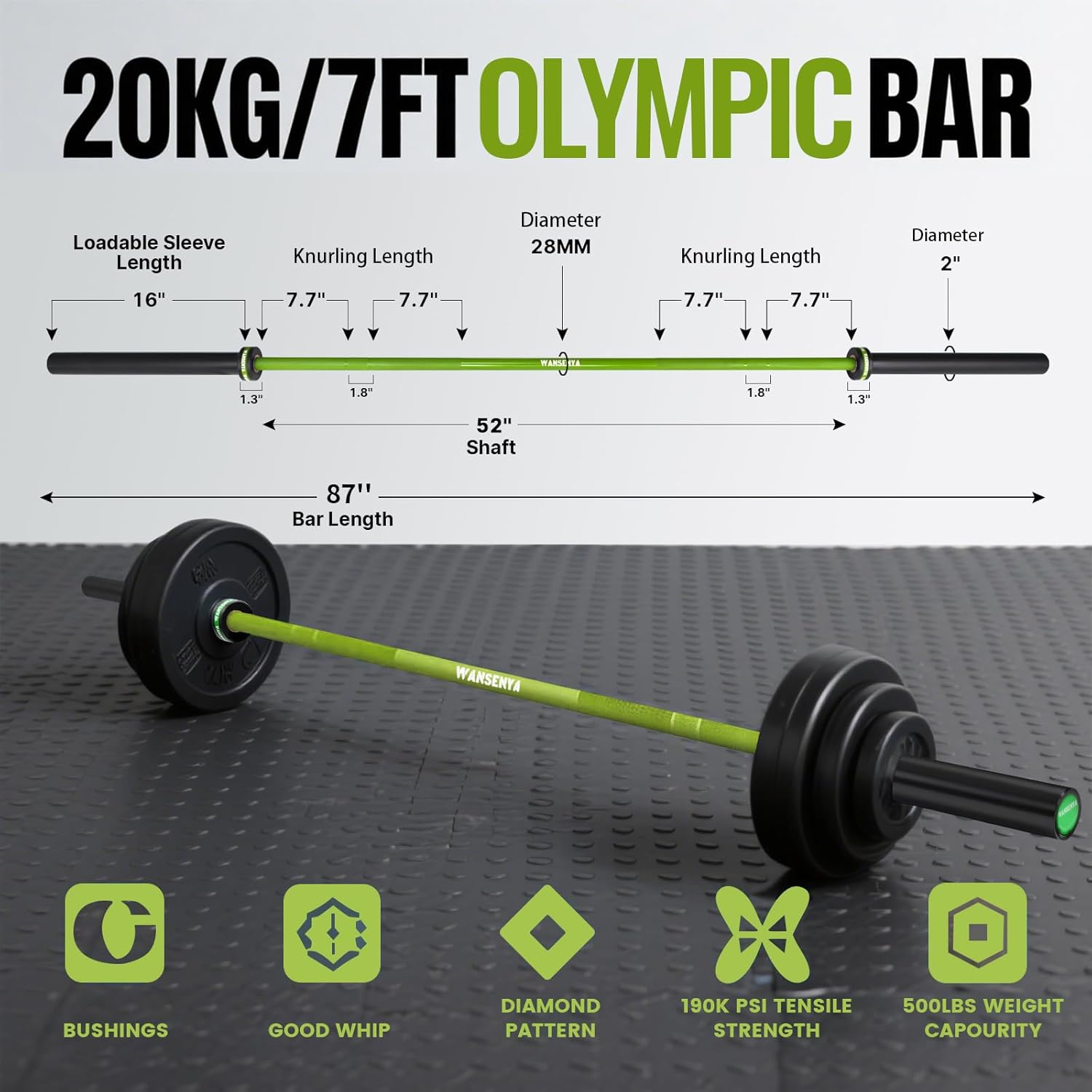7FT Olympic Barbell 45lb,28MM 2 Inch Olympic Bar for No. 45 Steel,Olympic Weight Bars for Lifting,CrossFit,Bench Press,Deadlift,Squats,Strength Training bars