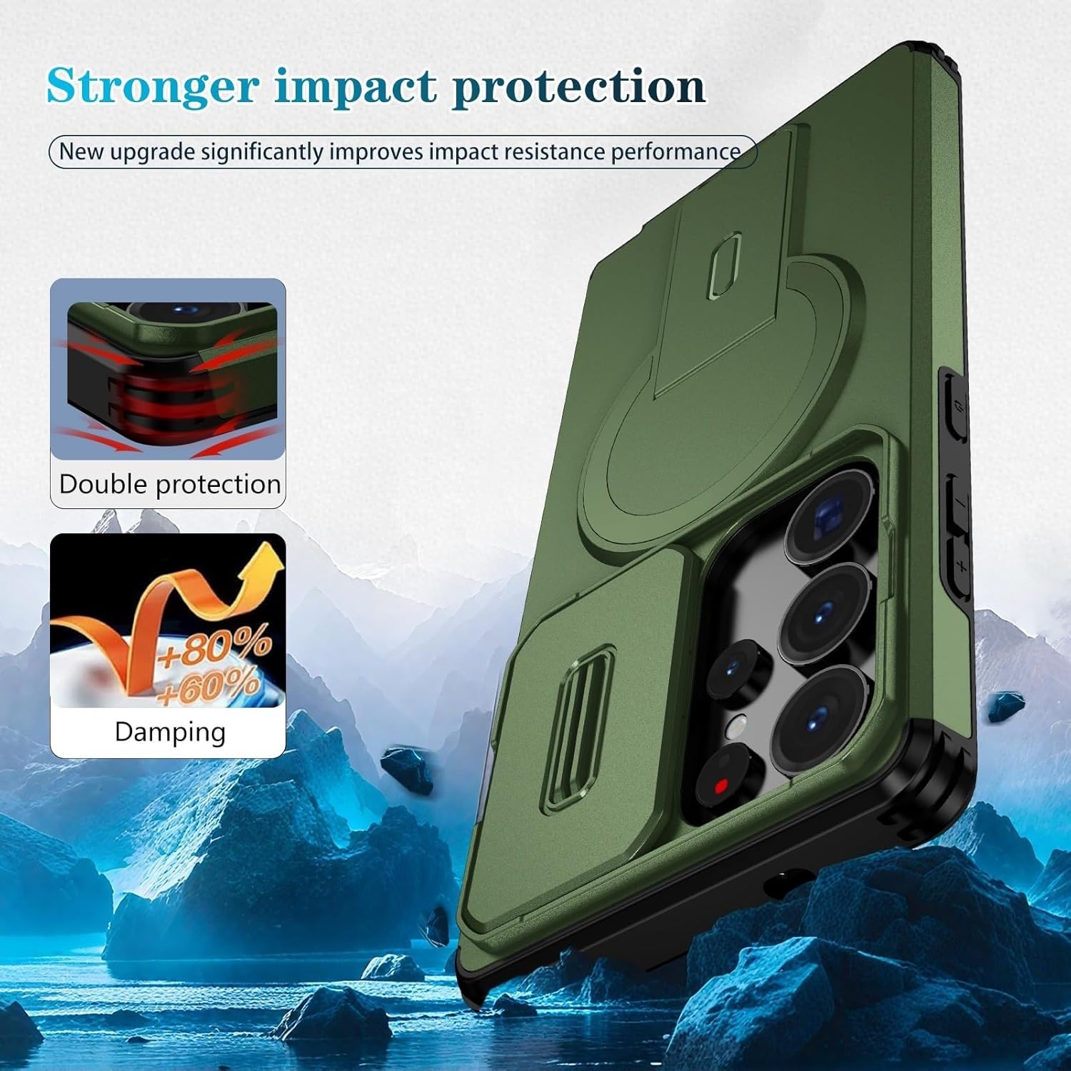 Magnetic Frosted Case for Samsung Galaxy S26/S26 Plus/S26 Ultra, Shockproof Protection with Folding Kickstand & Camera Lens Cover(Green,S26 Ultra)