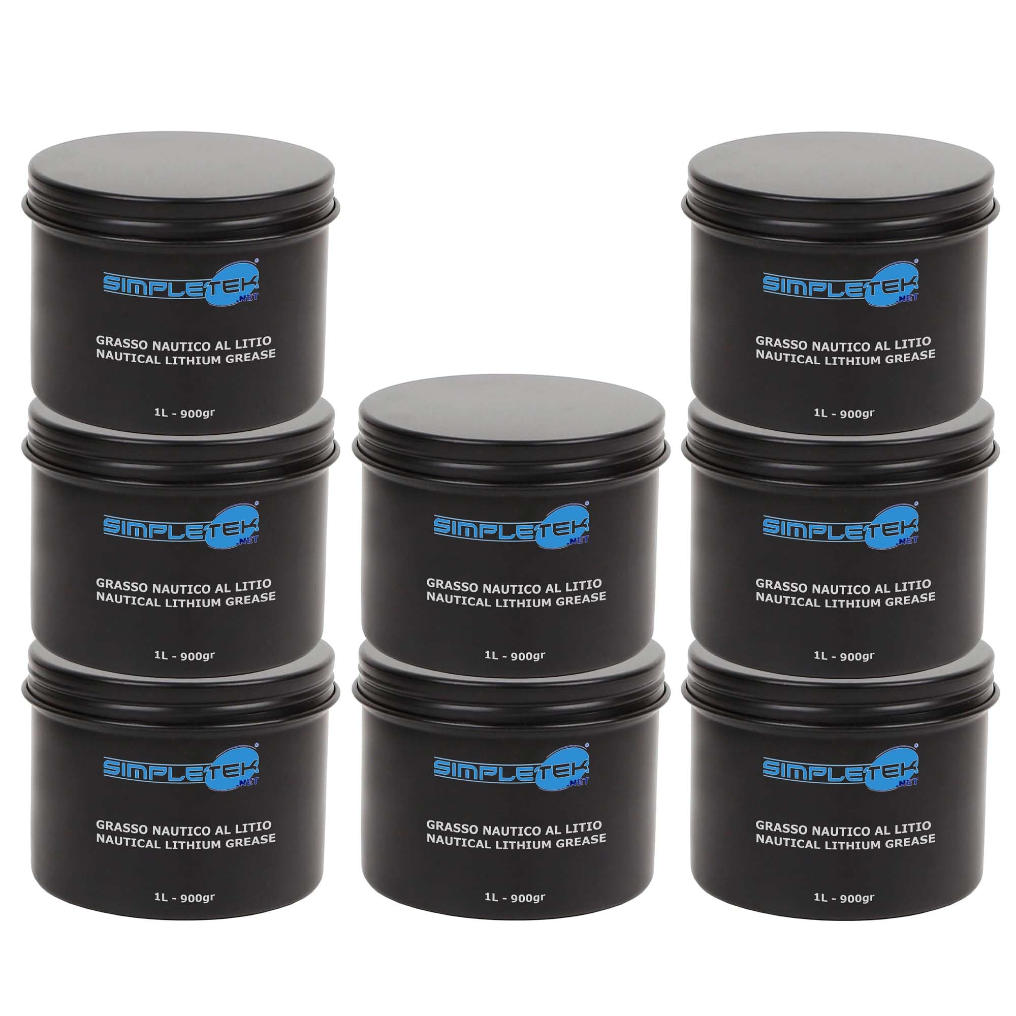 SIMPLETEK - 8 Barattoli da 1L 900gr Grasso Nautico al Litio Ossidi di Titanio Lubrificante Cura Barche Professionale Tecnico (8 Pezzi)