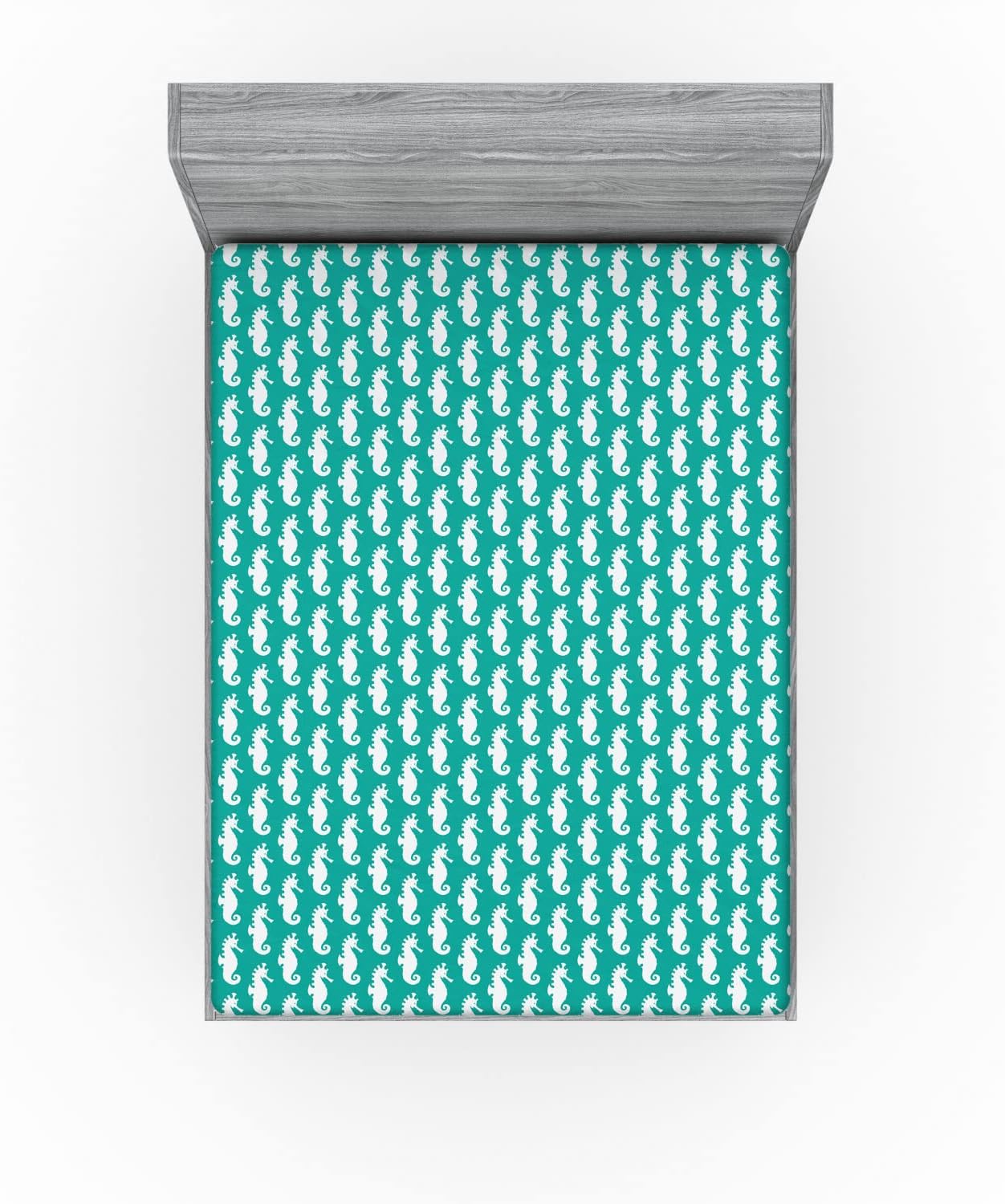 Ambesonne Seahorse 2 Pack Fitted Sheet, Silhouette Aquarium, Bed Cover All-Round Elastic Deep Pockets 2 Pieces, Package Contains 2 Queen Size Fitted Sheets, Sky Blue and White