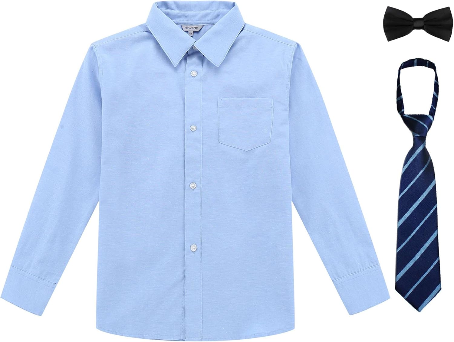 Bienzoe Boys Button Down Shirt: Kids Long Sleeve School Uniform Dress Tops Pack