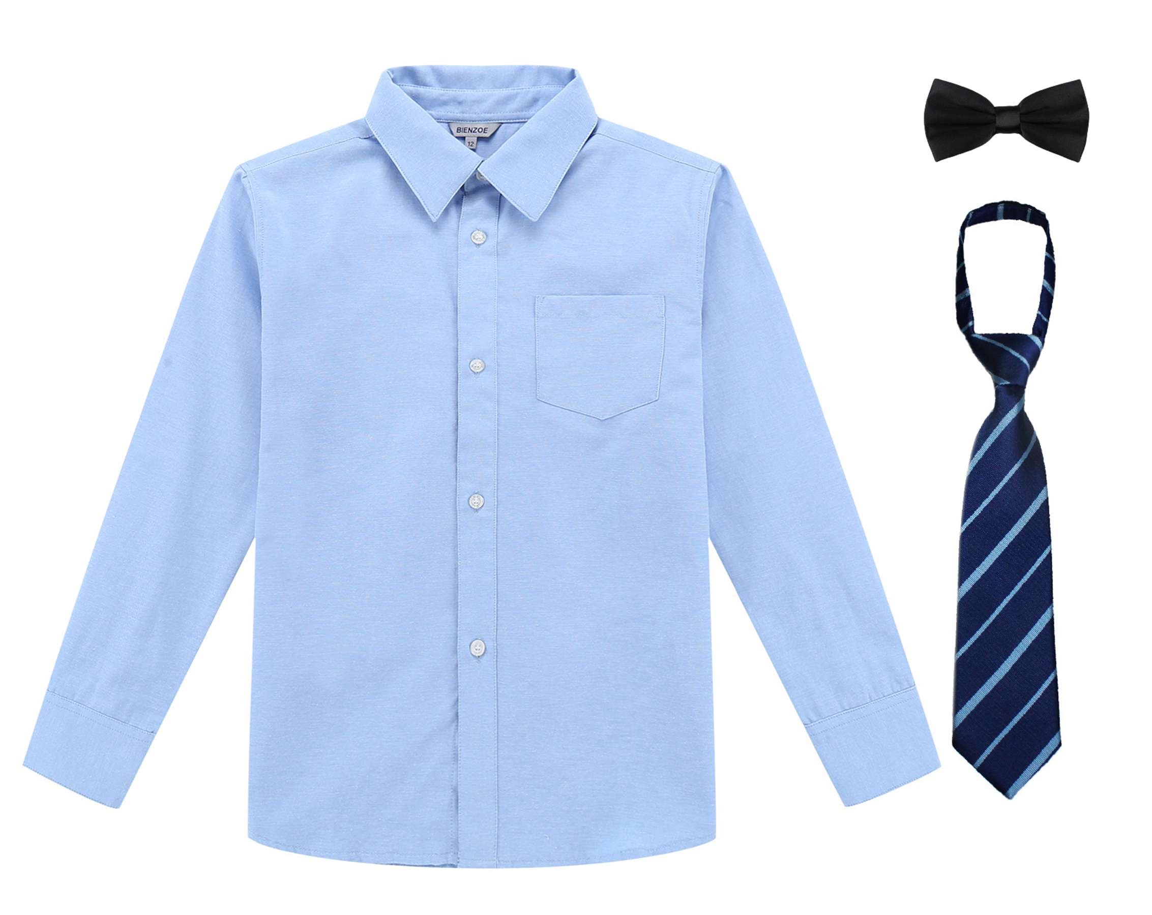 Bienzoe Niño Uniforme escolar Manga larga Oxford Camisa Paquete