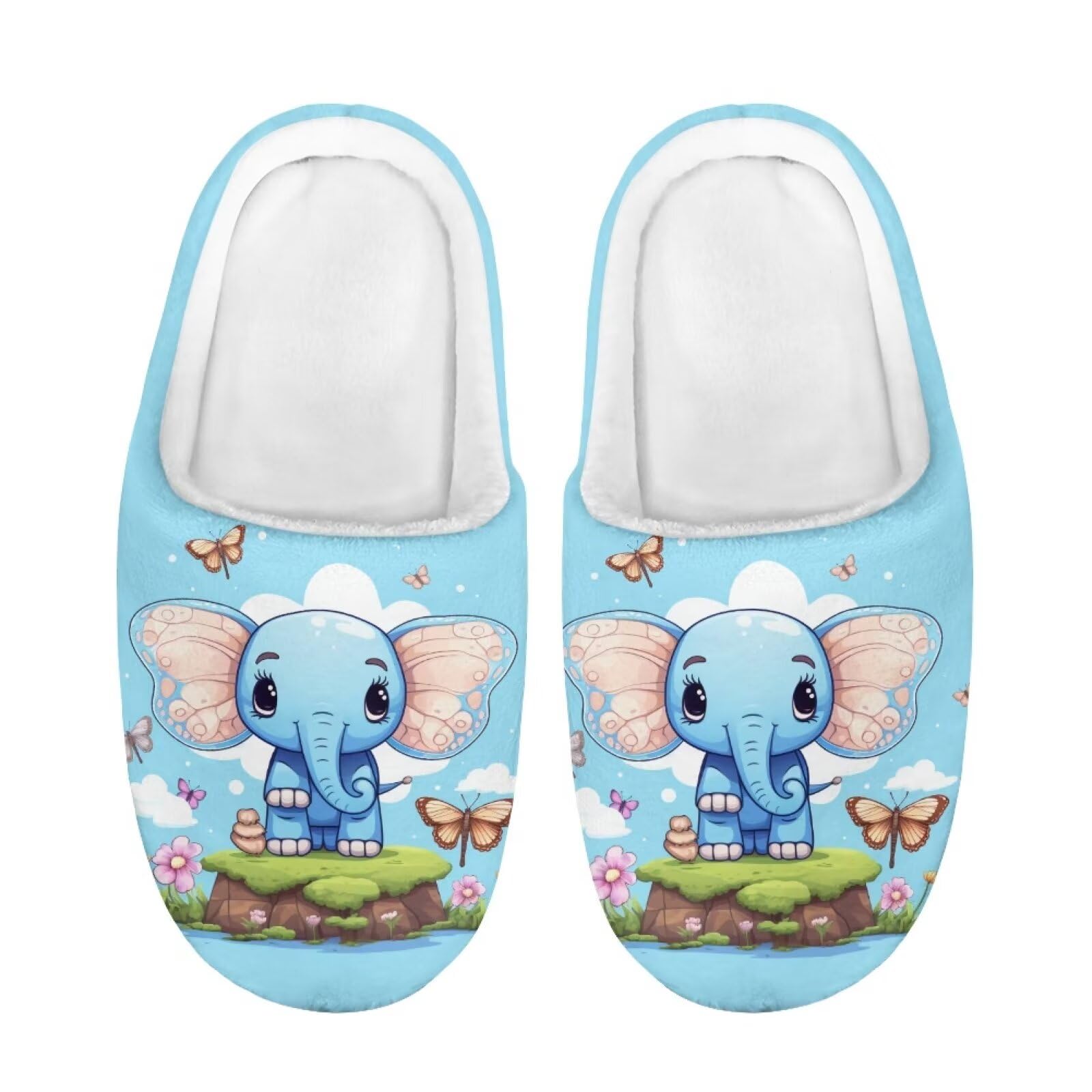HUIACONG Elephant Baby Boys Slippers Butterfly Floral Kids House Shoes Fluffy Plush Teen Children Slippers Comfort Lightweight Girls Slippers for Kitchen Outdoor Non-slip Slipper Size 13-13.5
