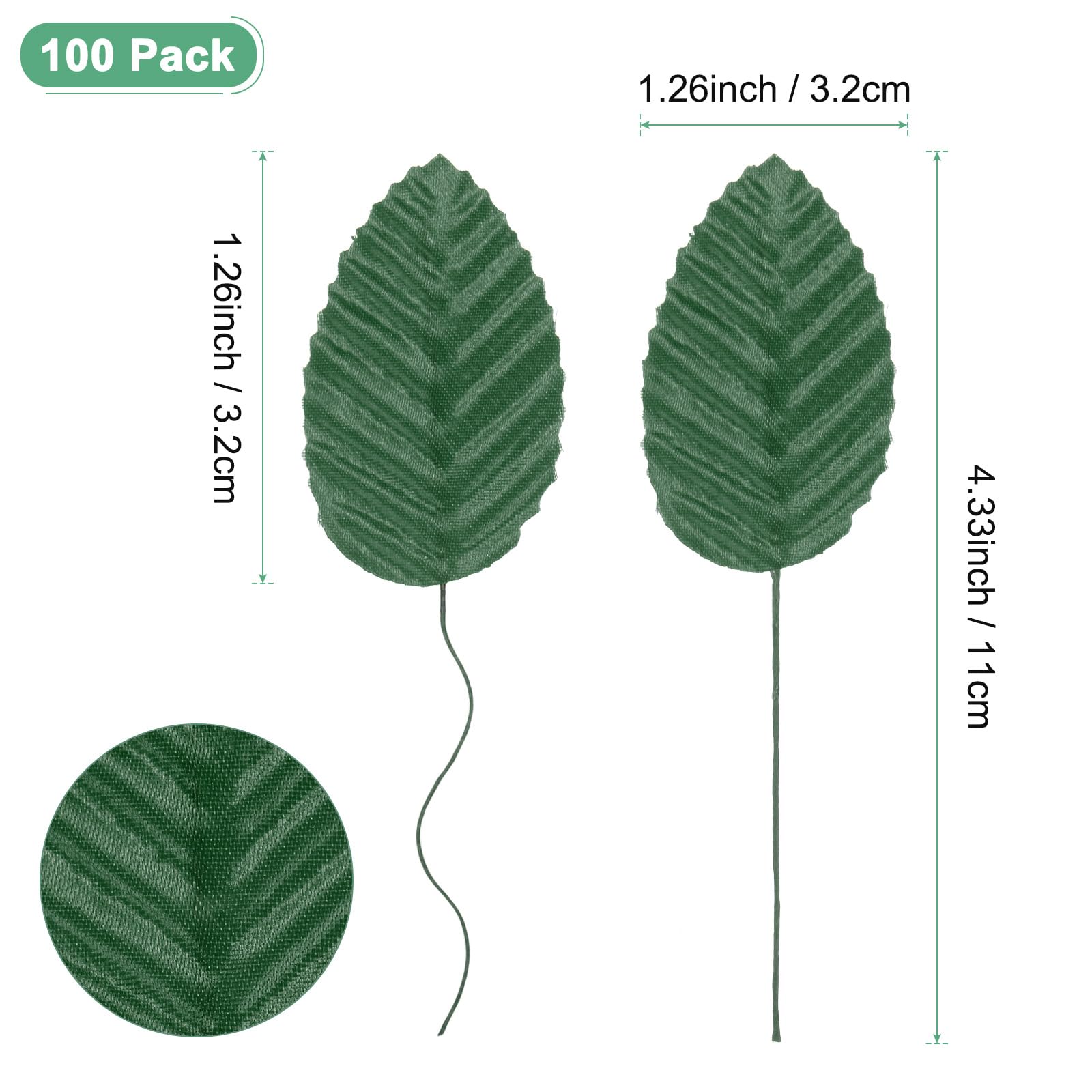 M METERXITY 100-Pack Artificial Silk Leaf, Faux Wire Single Leaves - Image 3