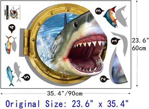 Miniatura 3 de Adhesivo 3D autoadhesivo extraíble para pared, vinilo decorativo (boca de tiburón vívido (23.6 x 35.4 pulgadas)