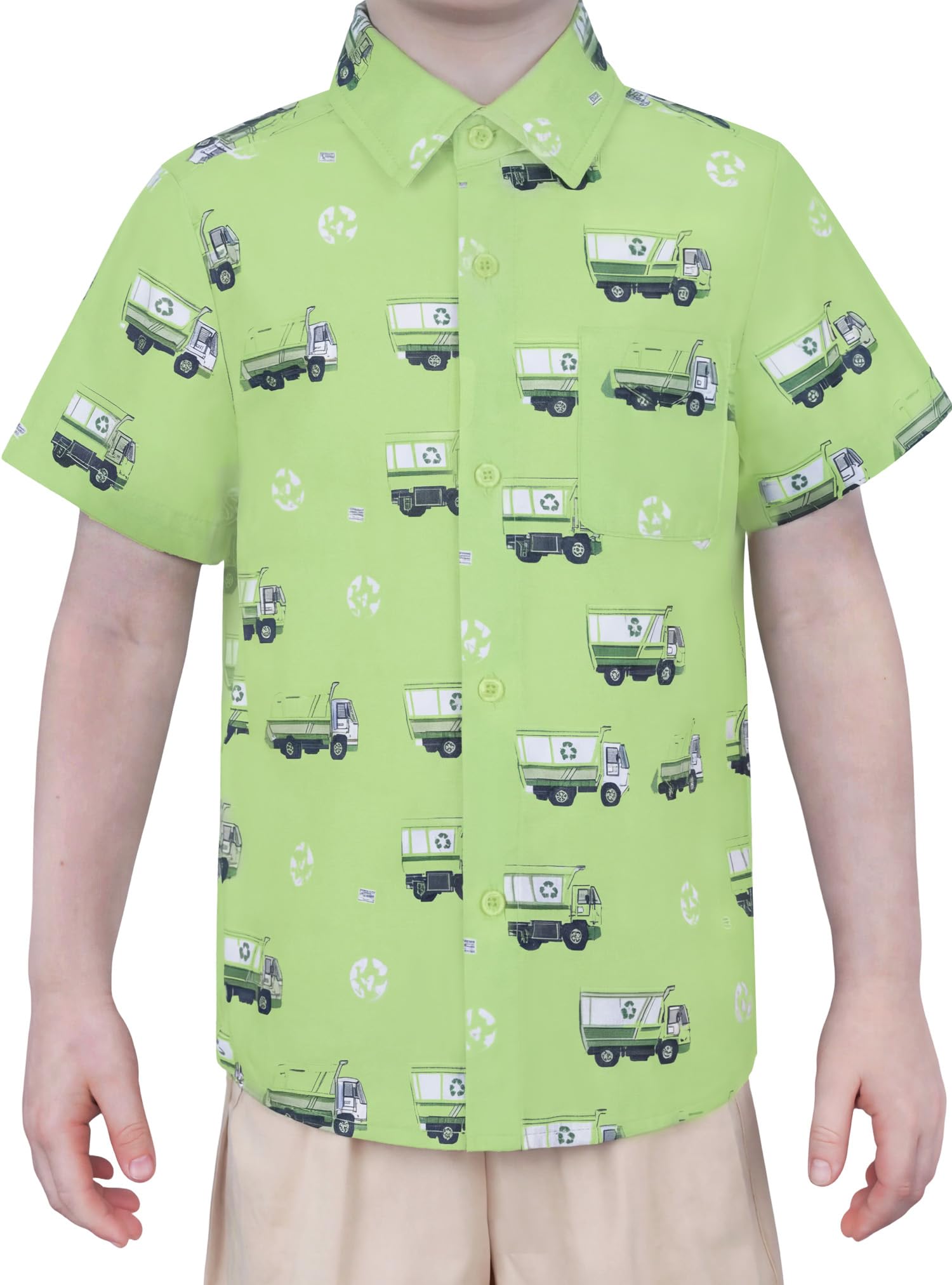 Boys Hawaiian Button Down Shirt, Pure Combed Cotton Short Sleeve Size 3-15Y