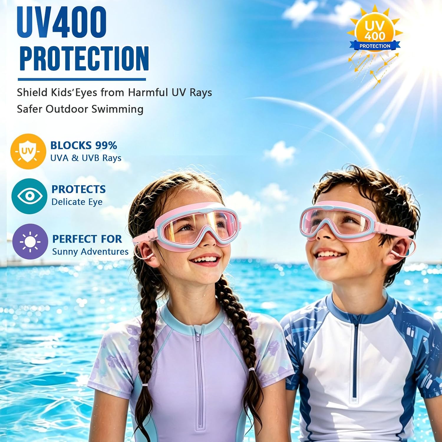 Kids Swim Goggles,Wide View Anti Fog Swimming Goggles for Boys Girls 3-16 with UV Protection,Pool Beach Essentials