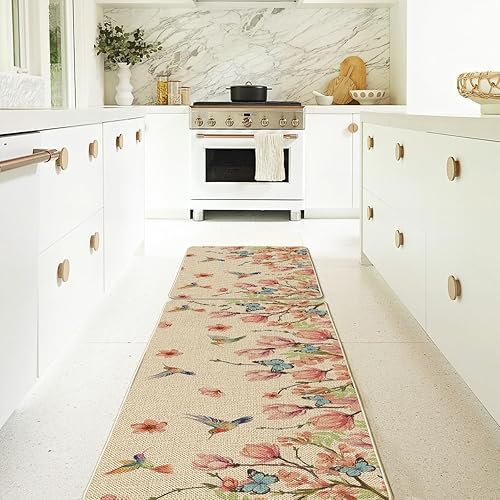 Miniatura 7 de Artoid Mode Mangnolia - Juego de 2 tapetes de cocina de primavera de colibrí, decoración del hogar de temporada, alfombras de cocina de bajo perfil