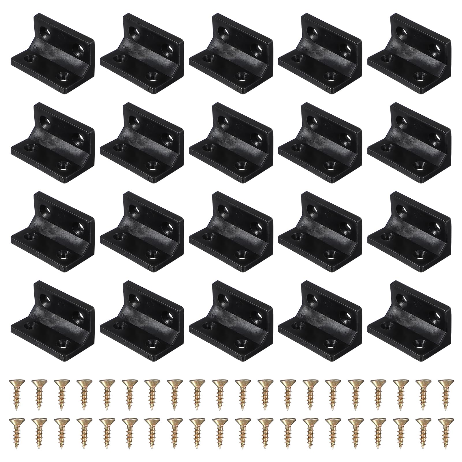 Lot de 50 supports en L en plastique noir 38x22mm avec vis pour meuble
