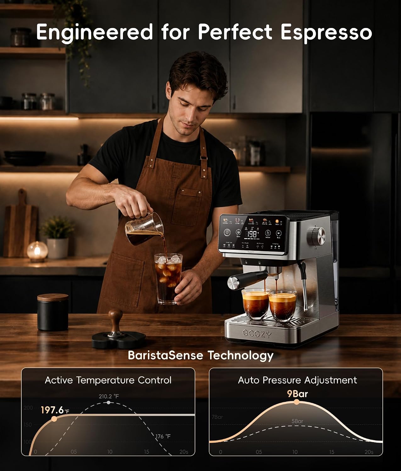 ecozy 4-in-1 Espresso Machine, Drip Coffee & 30s Cold Brew