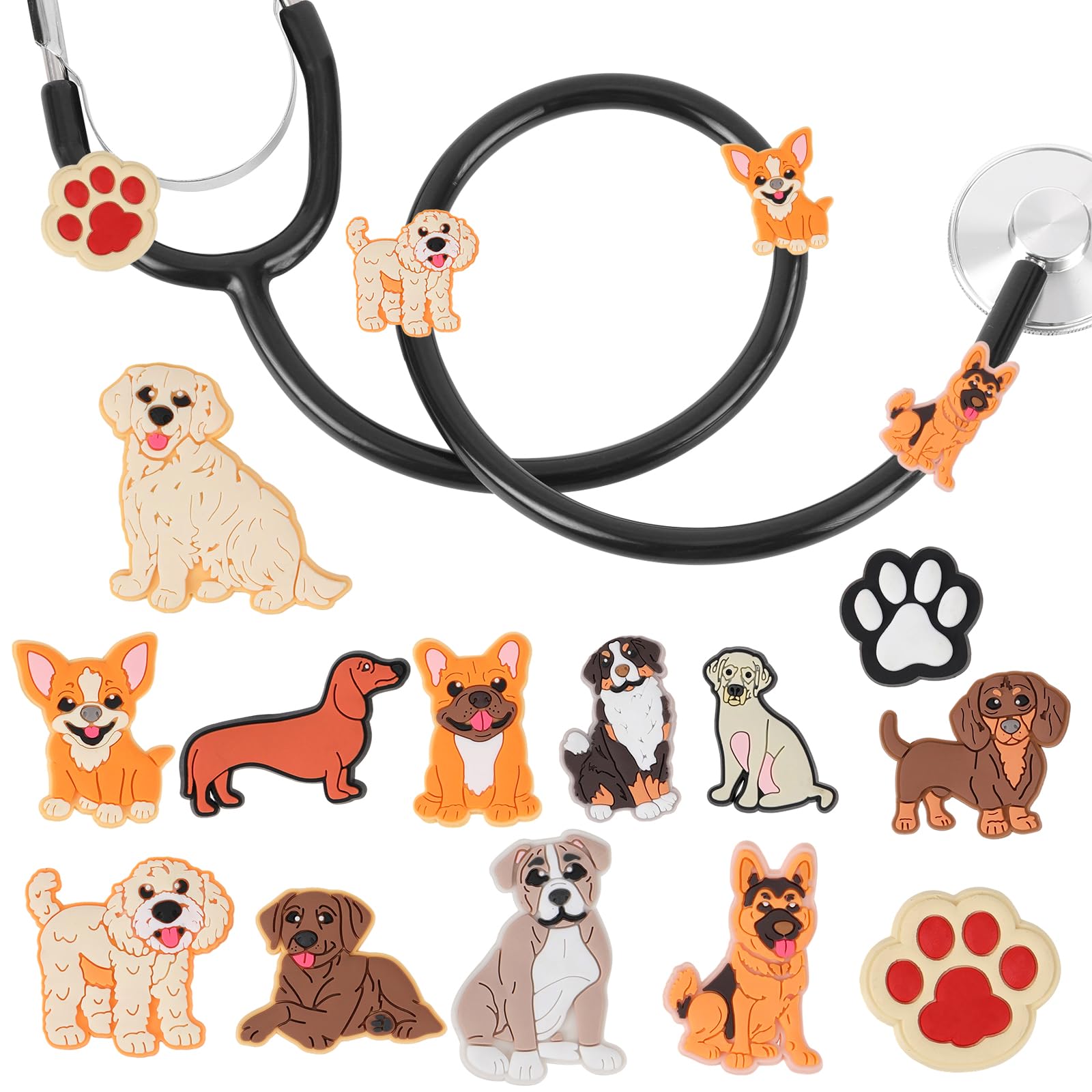 Cute Dogs Stethoscope Charm Tag for Nurse Funny Puppy Pendants | Includes 13 Pieces. Compatible With Littmann Stethoscope. Personalized Medical ID Tag Decor