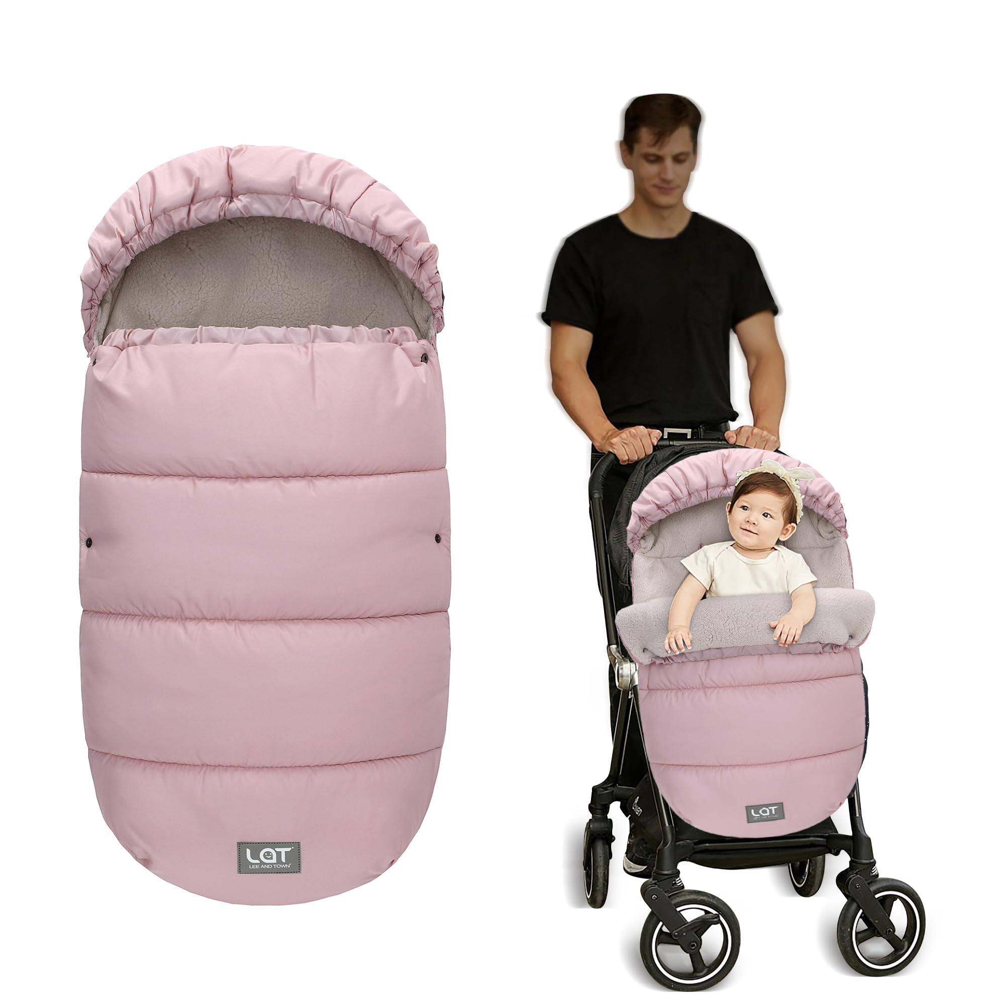 Photo 1 of LAT Baby Warm Bunting Bag Universal,Stroller Sleeping Bag Cold Weather,Waterproof Toddler Footmuff (Detachable,Pink)