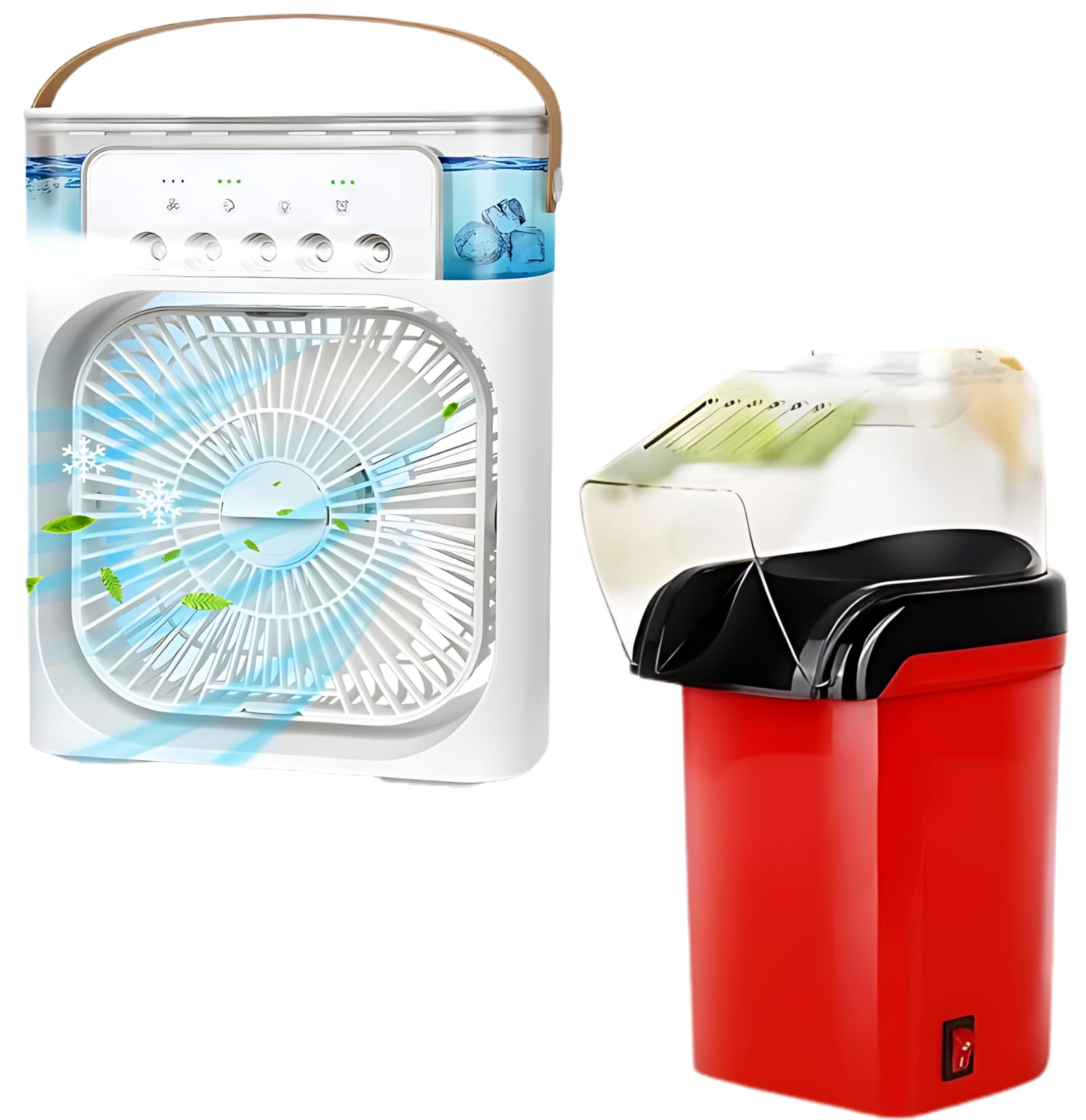 Combo C971 Portable Air Spray Fan Mini Evaporative Cooler with 7 Colors LED Light 3 Spray Modes & Air Popcorn Maker Machine and Home Use Electric Oil Free Maker with Measuring Cup Carnival-image-44