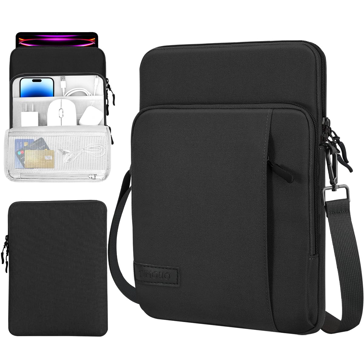 TiMOVO 13 Pouces Etui pour Tablette avec Bandoulière pour iPad Air 13", iPad Pro 13"/ Pro 12.9", Surface Pro 12, Galaxy Tab S10 Plus/S10 FE+/S10 FE Plus, Remarkable Paper Pro 11.8", Noir
