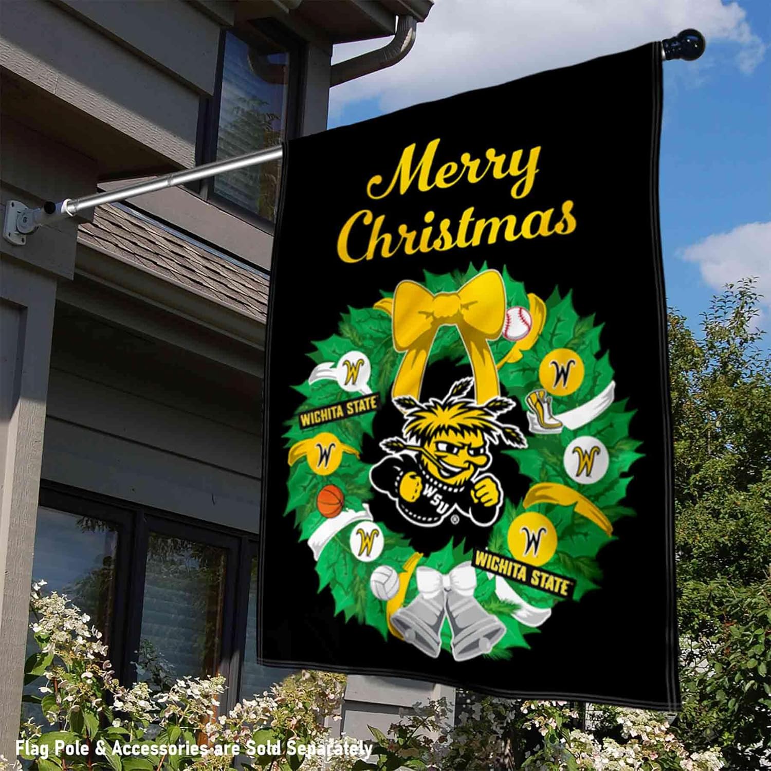 College Flags & Banners Co. Wichita State Shockers Happy Holidays Christmas Banner Flag