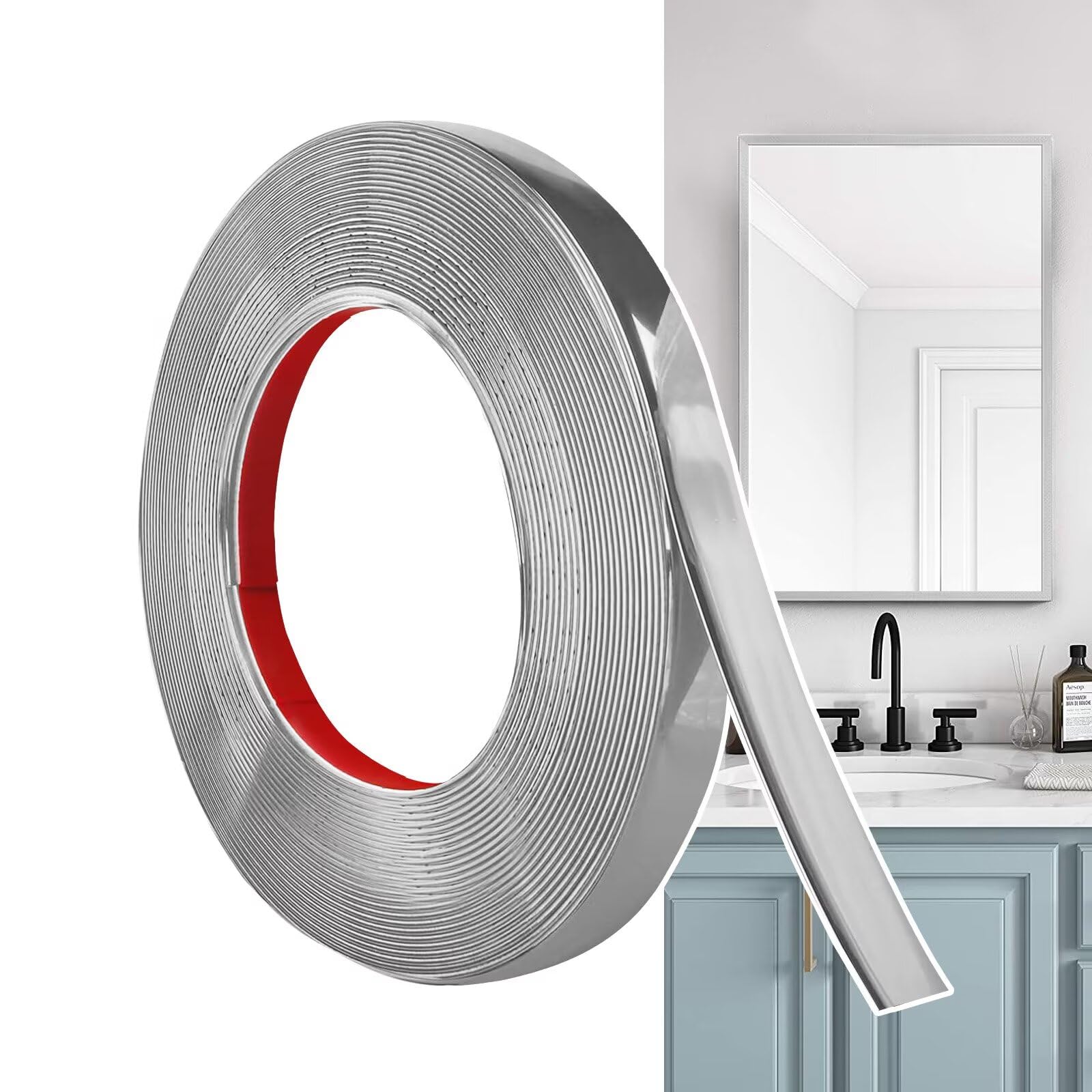 Hengrongshen Self Adhesive Moulding Trim Matte Silver (12M x 1.5cm) Flexible PVC Peel and Stick Wall Trim Decorative Edge Strip for Wall, Tile, Mirror, Window, Cabinet, Bathroom, DIY Trim