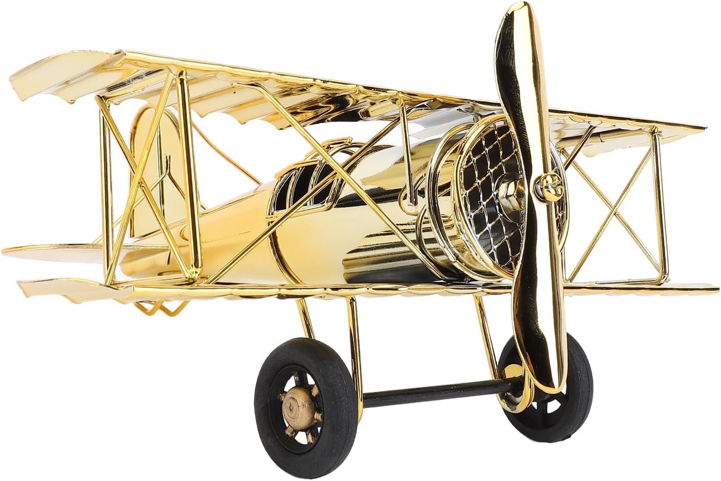 Vintage Airplane Model Ornament, Retro Iron Aircraft Home Decor, Metal Airplane Toy, Decoration for Home Room Office Desktop (Gold Plated)
