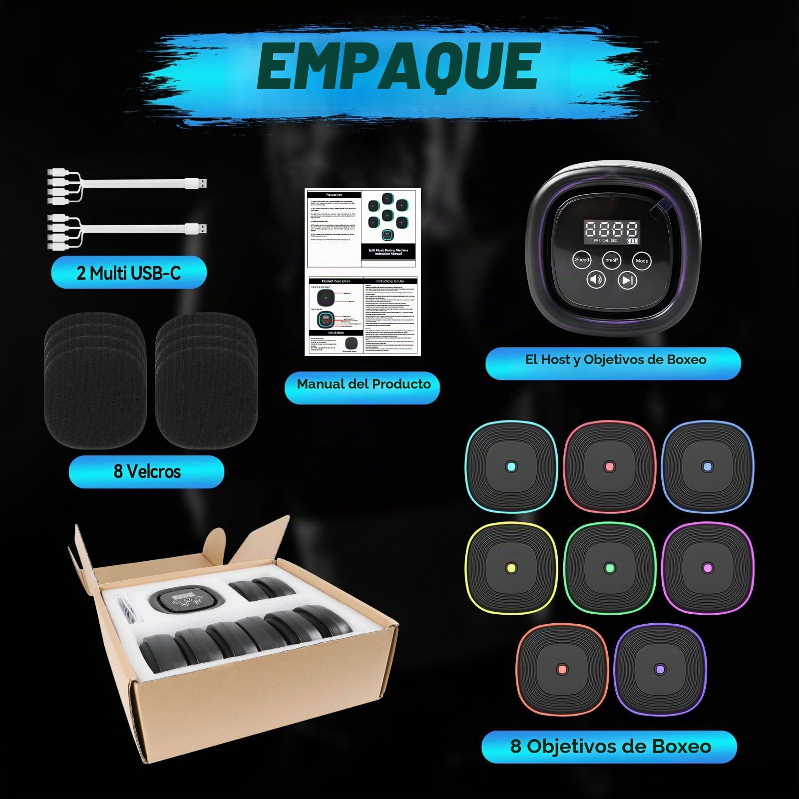 Kit de Entrenamiento de Luces de Agilidad de reacción Deportiva, Luces de Entrenamiento de reacción, 8 lámparas, 10 Modos, Mejora la Velocidad, Agilidad para gimnasios, Entrenadores y Boxeo