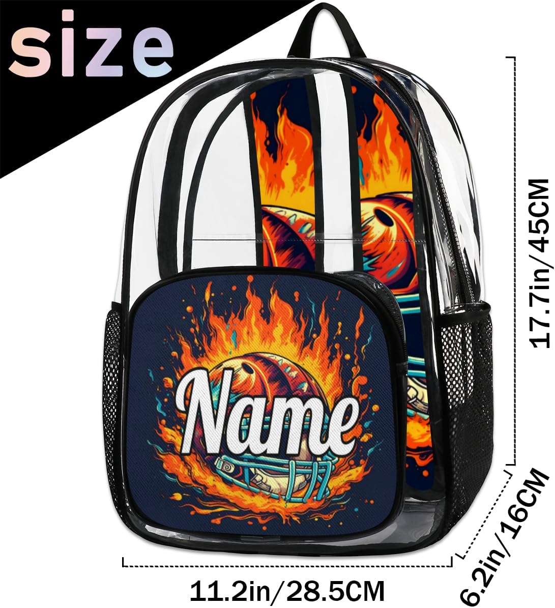 American Football Helmet Personalized Clear Backpack Custom Name Clear Bookbag PVC Heavy Duty Transparent Backpacks Travel Bag