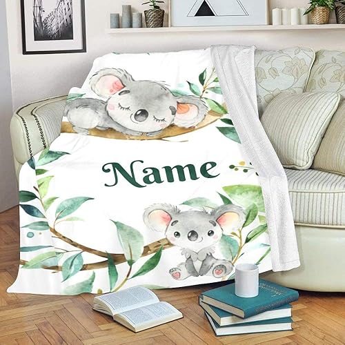 Miniatura 3 de Manta personalizada con nombre y texto, divertida manta de forro polar suave de koala para regalos (50 x 60 pulgadas)