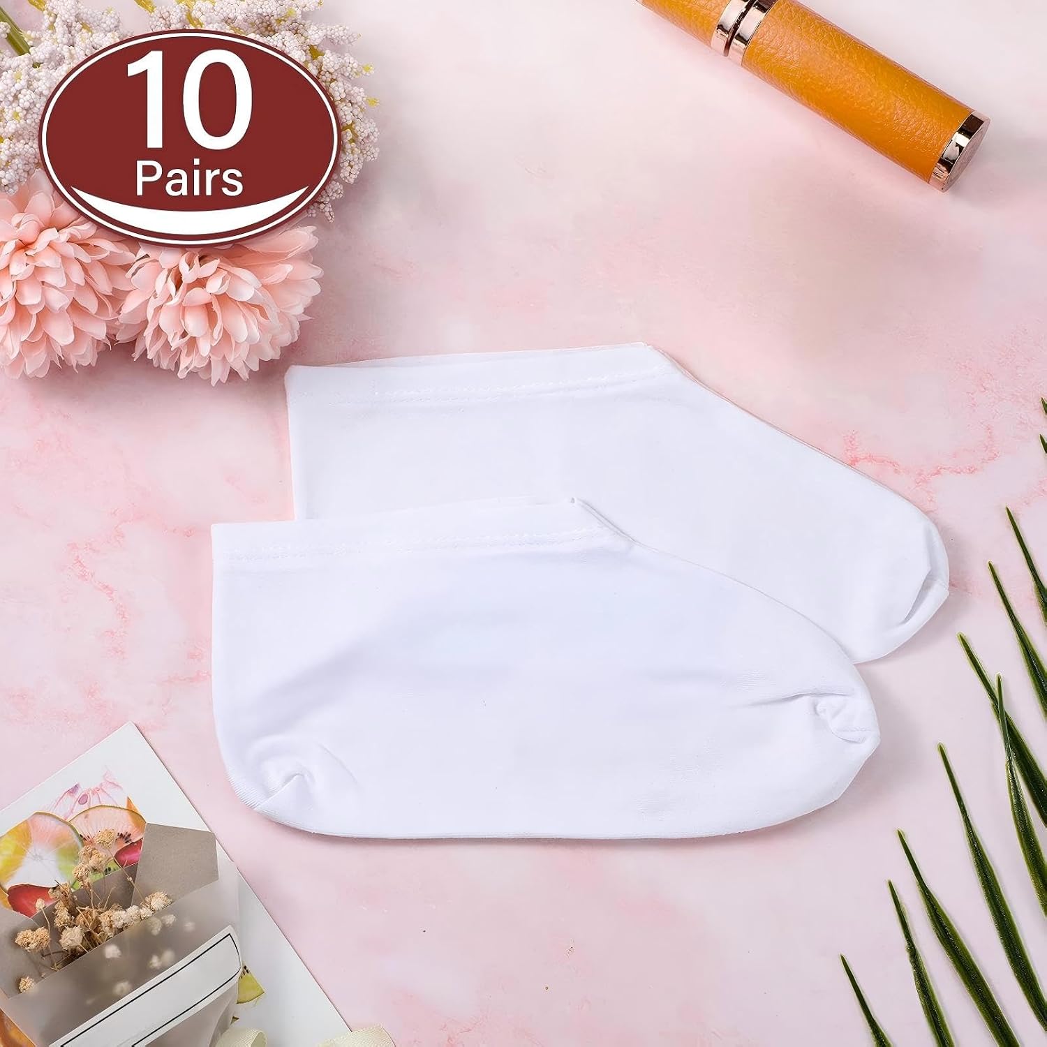 Geyoga 10 Pairs Moisturizing Socks Overnight for Dry Feet Spa Cotton Moisture Enhancing Cosmetic Socks for Women and Men, White