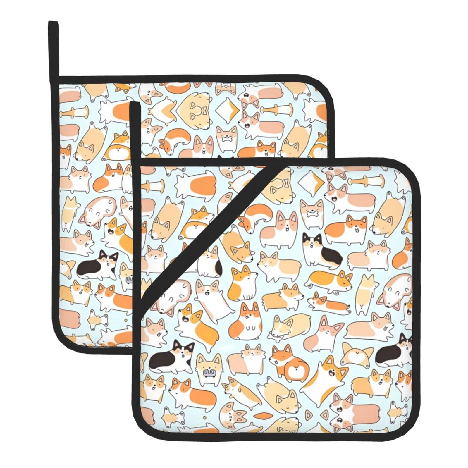 YYHHAOFA Dog Prints Square Hot Pot Pads - Waterproof Kitchen Throw Layers for Countertop, Oven & Grill - Durable Heat Resistant Pads with Hanging Loop (2-Pack)