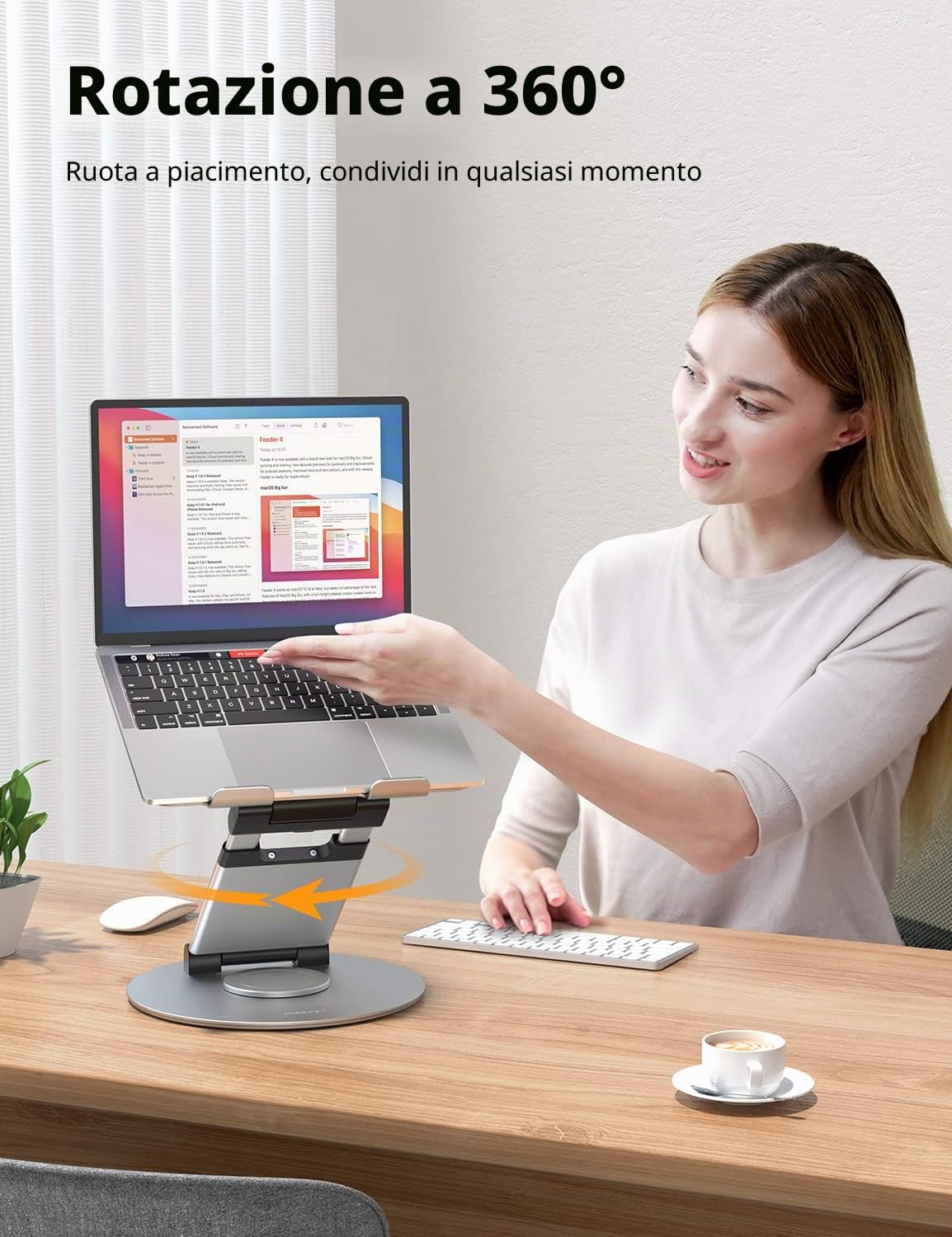 Nulaxy Supporto Computer Portatile Altezza Regolabile fino a 53,3 cm, Supporto Ergonomico Laptop Portatile con Base Girevole a 360 Compatibile con MacBook tutti i Portatili da 10-17 pollici, Argento