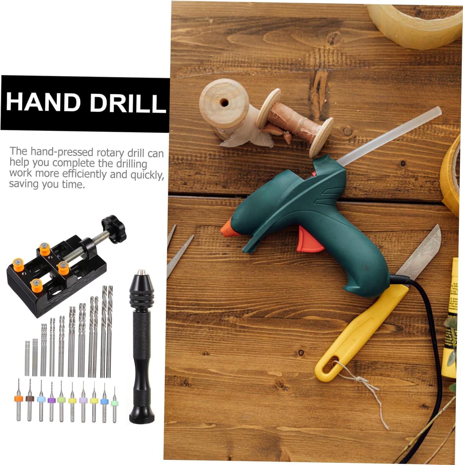 ORFOFE Hand Drill Pin Vise Mini Twists Drill Bit Kit Drilling Tool for Jewelry Craft