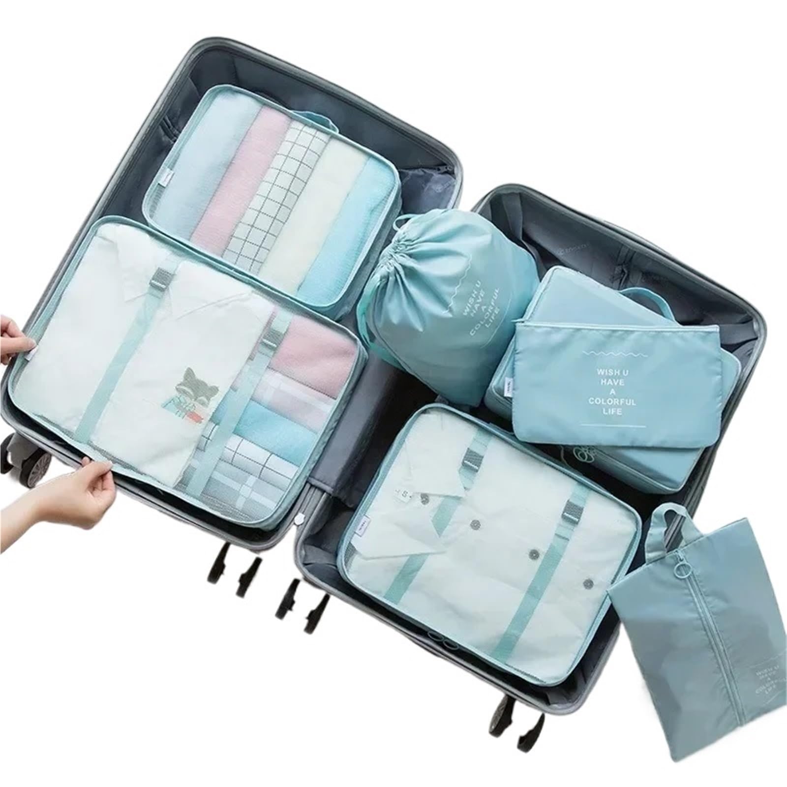 7-piece Set Travel Bag Organizer Clothes Luggage Blanket Shoes Organizers Suitcase Pouch Packing Cubes for Suitcases(Blue)