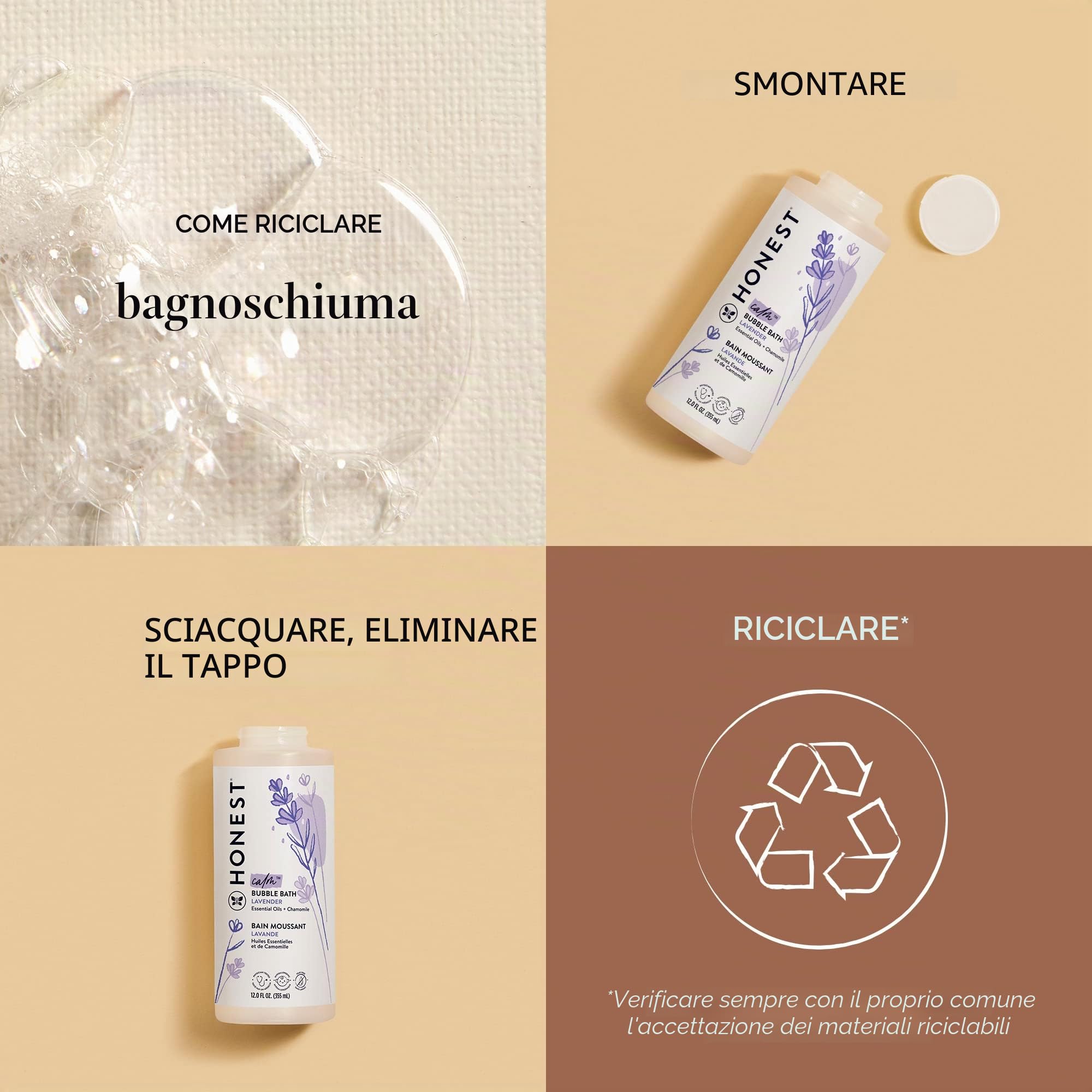 Honest - Bagno schiumogeno ipoallergenico alla lavanda con piante di origine naturale, lavanda da sogno, 30 ml