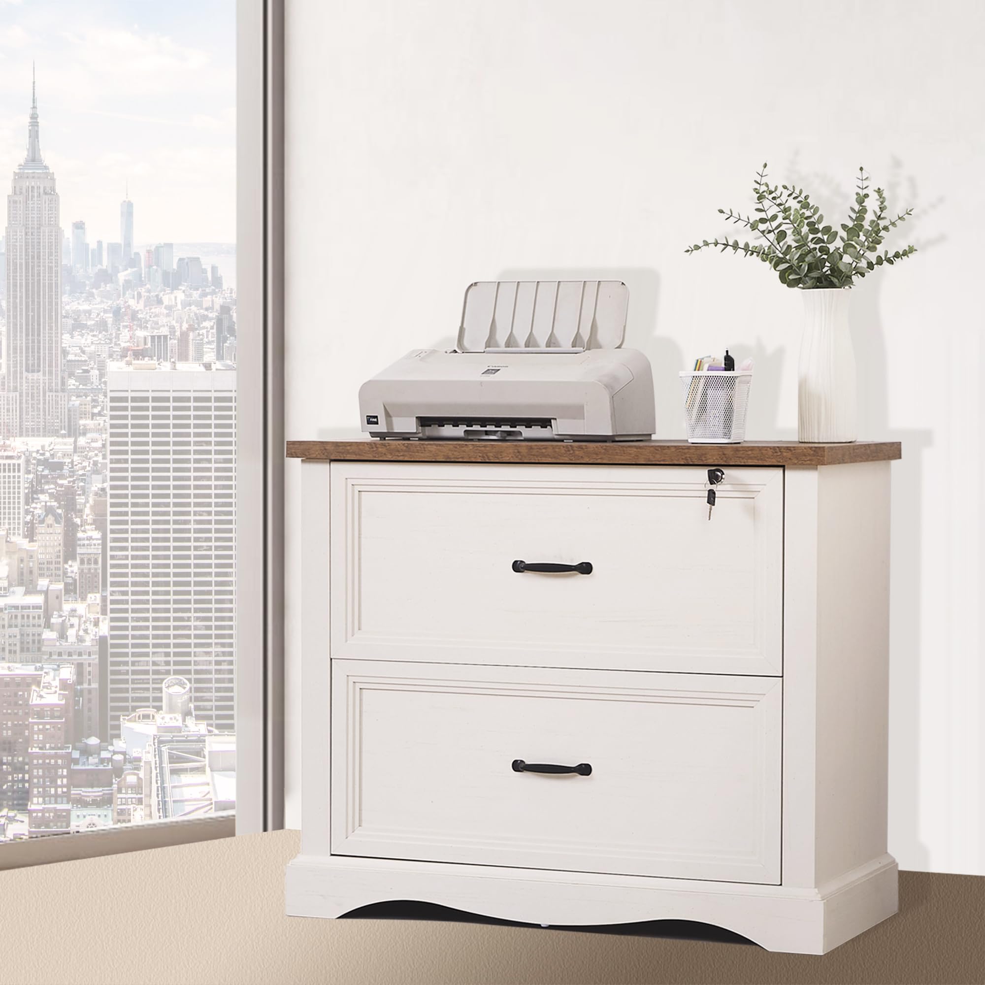 Cajonera de Oficina, Cajonera de Escritorio con 2 Cajones, File Cabinet Archivador Lateral con cajón Superior con Cerradura para Oficina en casa, Compatible con tamaño Carta, Legal y A4