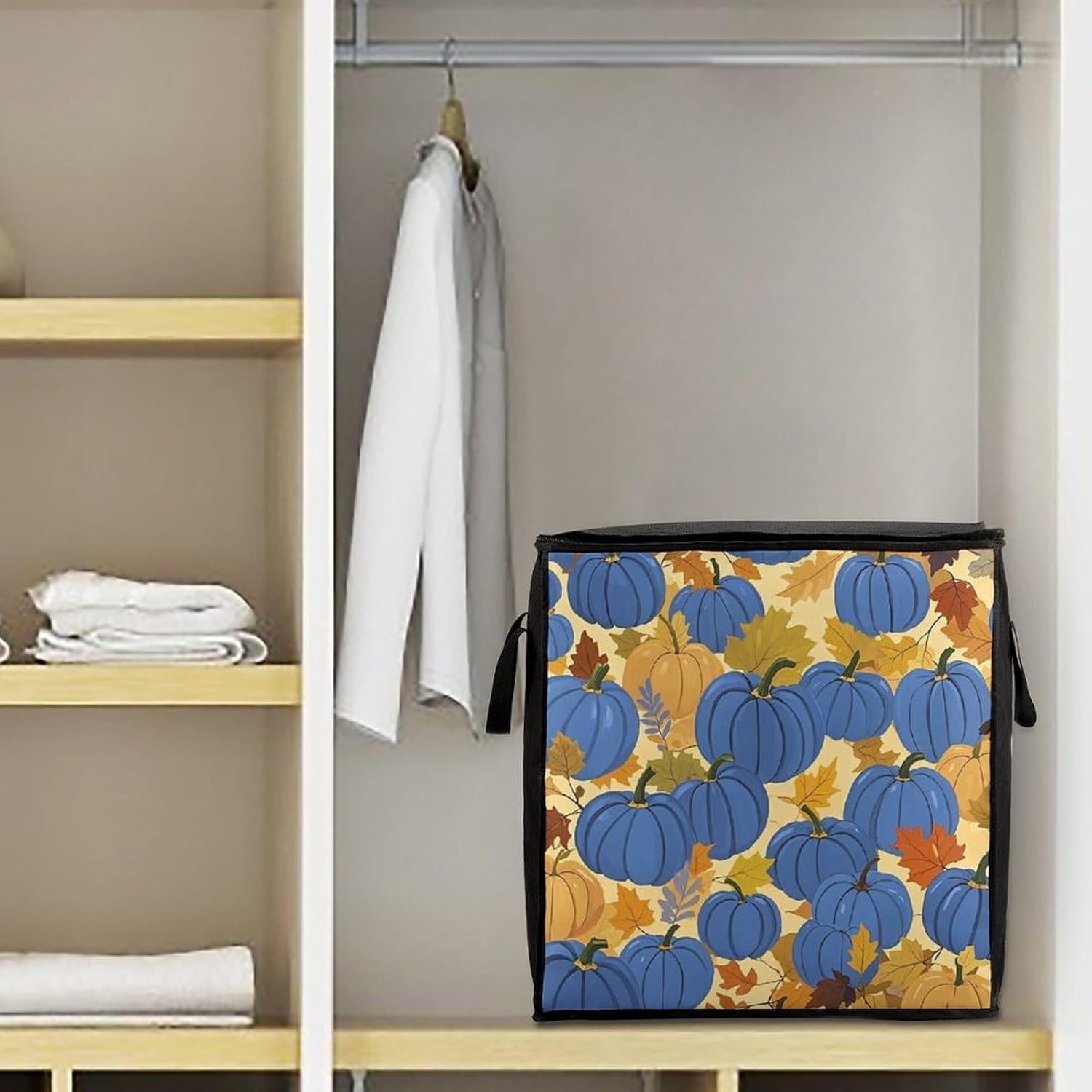 Fall Watercolor Pumpkins Storage Bag with Zippers And Handle Extra Large Bedding Comforter Storage Bag Foldable Blanket Storage Bags Fabric Moving Bags for Closet Organizer (70L)