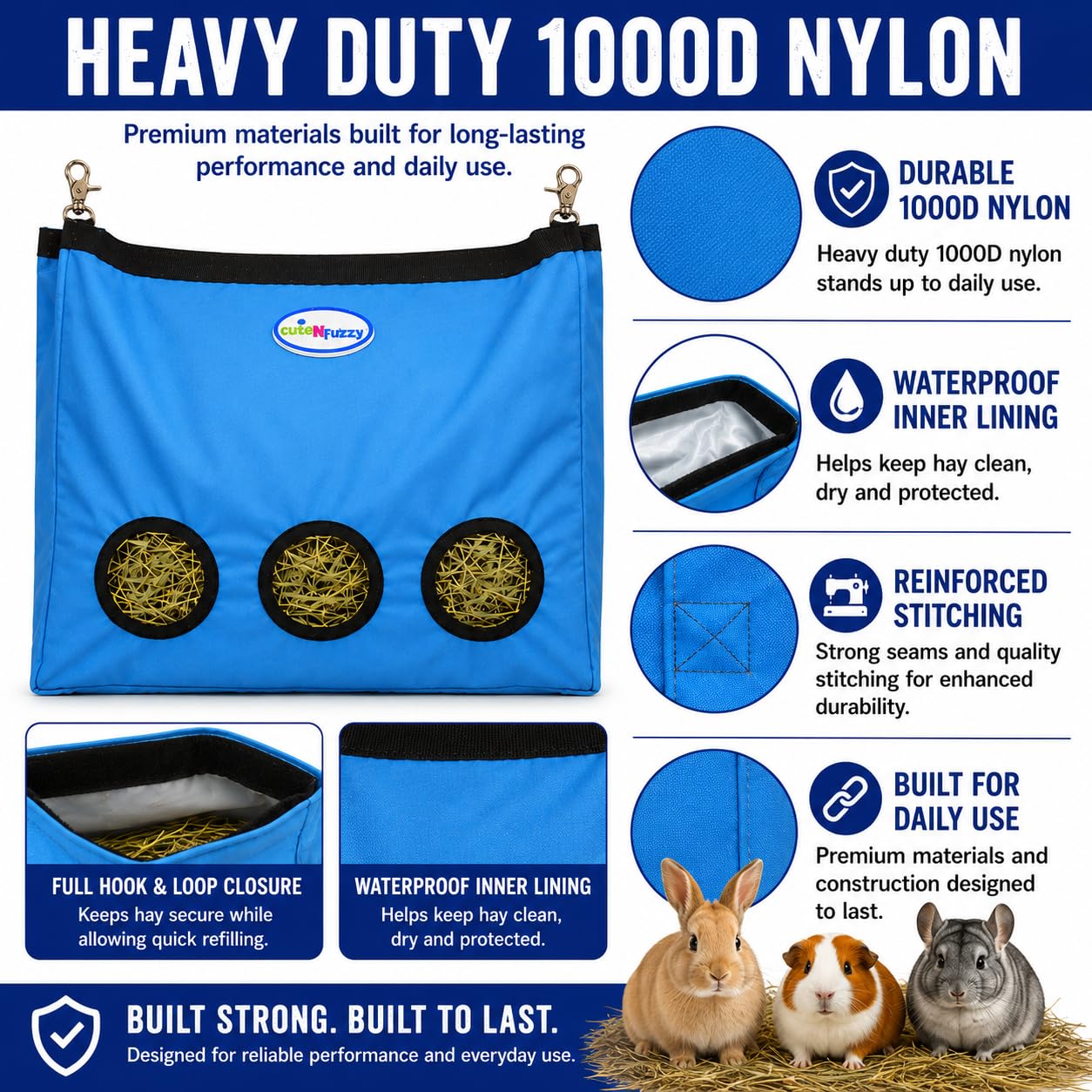 Petit Animal en Nylon 1000D pour Lapins et cochons d'Inde – Disponible en Plusieurs Couleurs