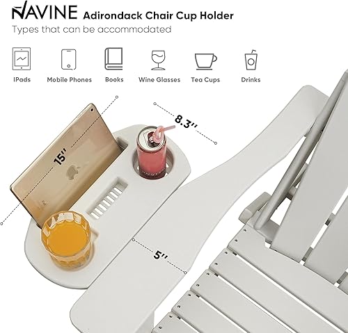Miniatura 7 de NAVINE Juego de 2 sillas plegables Adirondack con soporte para tazas, sillas de plástico resistentes a la intemperie, sillas de patio, silla de