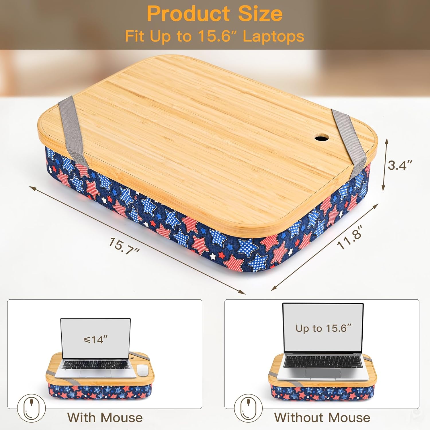 Mayjoy Bamboo Lap Desk with Storage, Cover Removable Lap Desk for Lap, Computer Laptop Stand on Lap, Work on Bed or Couch, Write or Draw on Your Lap (Navy Star)