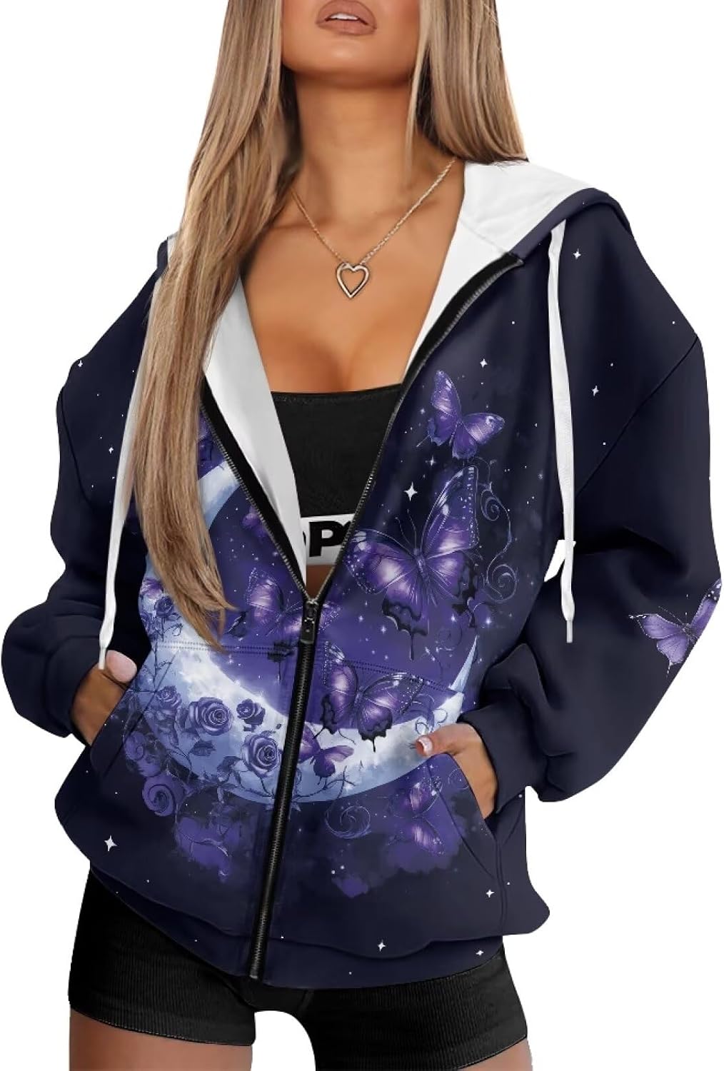 POLERO Boho Hoodies for Women Zip Up Hoodie Sweatshirt with Pockets Vintage Jackets