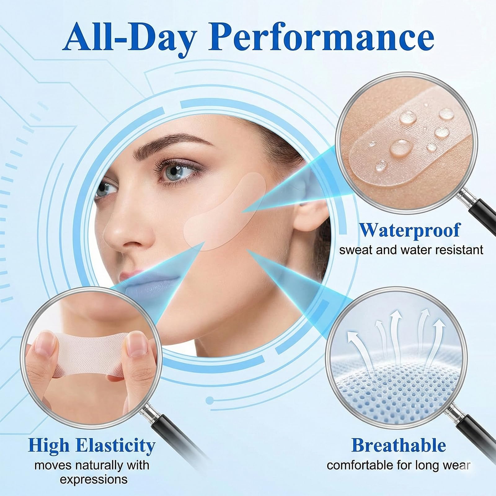 Cerotti Viso Lifting 100 Pezzi Invisibili con Effetto V-Line Istantaneo, Cintura Tonificante Viso e Collo, Strumento di Makeup per Contorno Viso e Rimozione Rughe