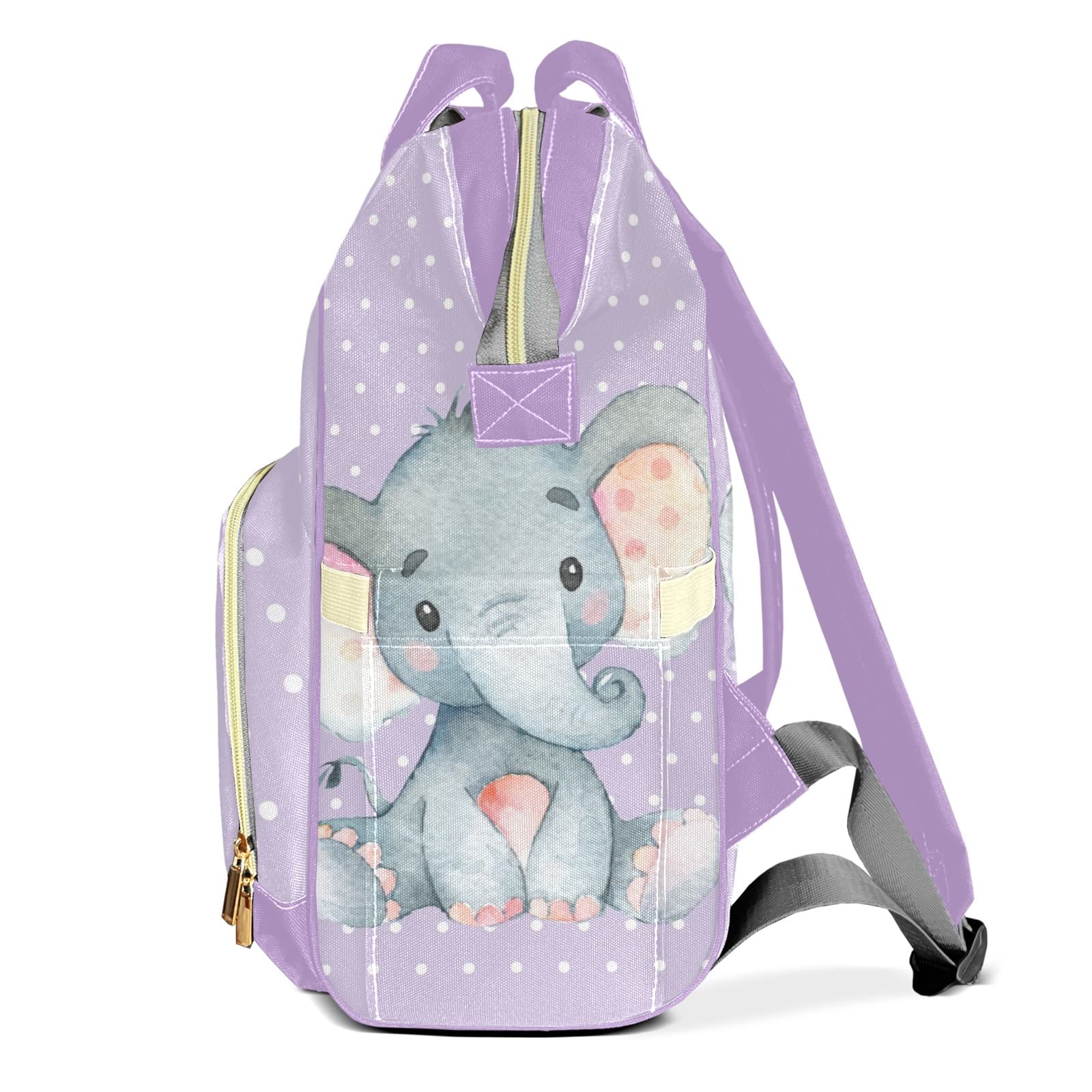 Girl Elephant Baby Purple Mommy Bag for Baby Girl Custom Diaper Bag Backpack Waterproof Multi-Function Travel Camping Picnic Diaper Carrying Bag