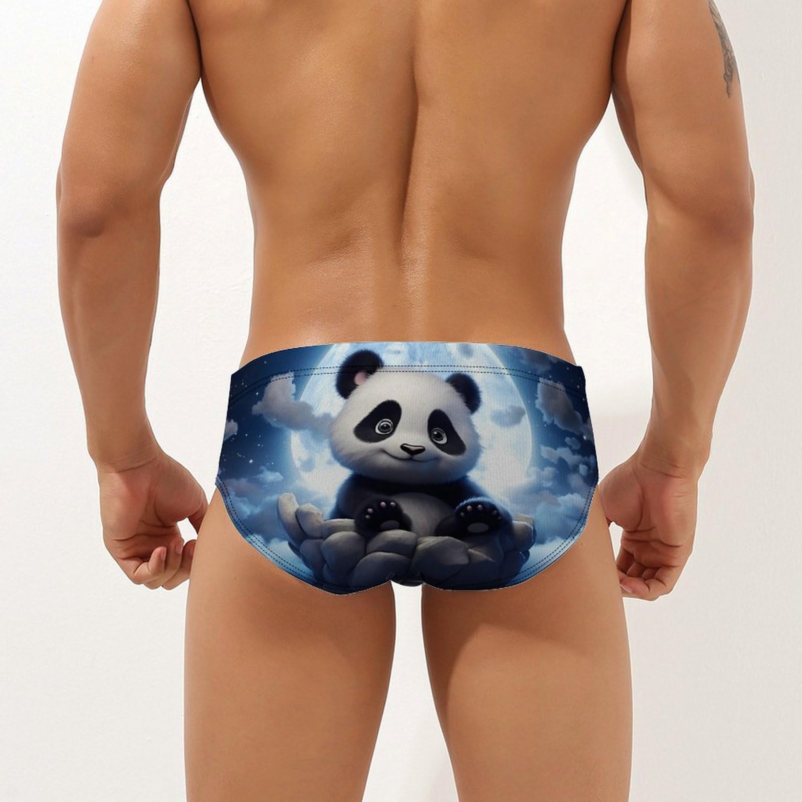 Panda Admiring The Moon Mens Swim Briefs Quick Dry Swim Trunk Bikini Underwear Swimsuit L