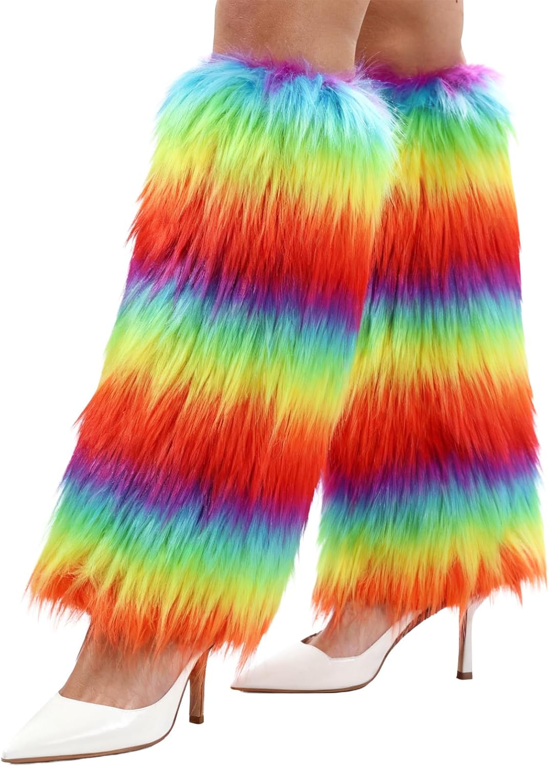 WMG Furry Faux Fur Leg Warmers For Women Fur Long Boot Covers Fluffy and Stretchy Leg Warmers For Christmas Cosplay