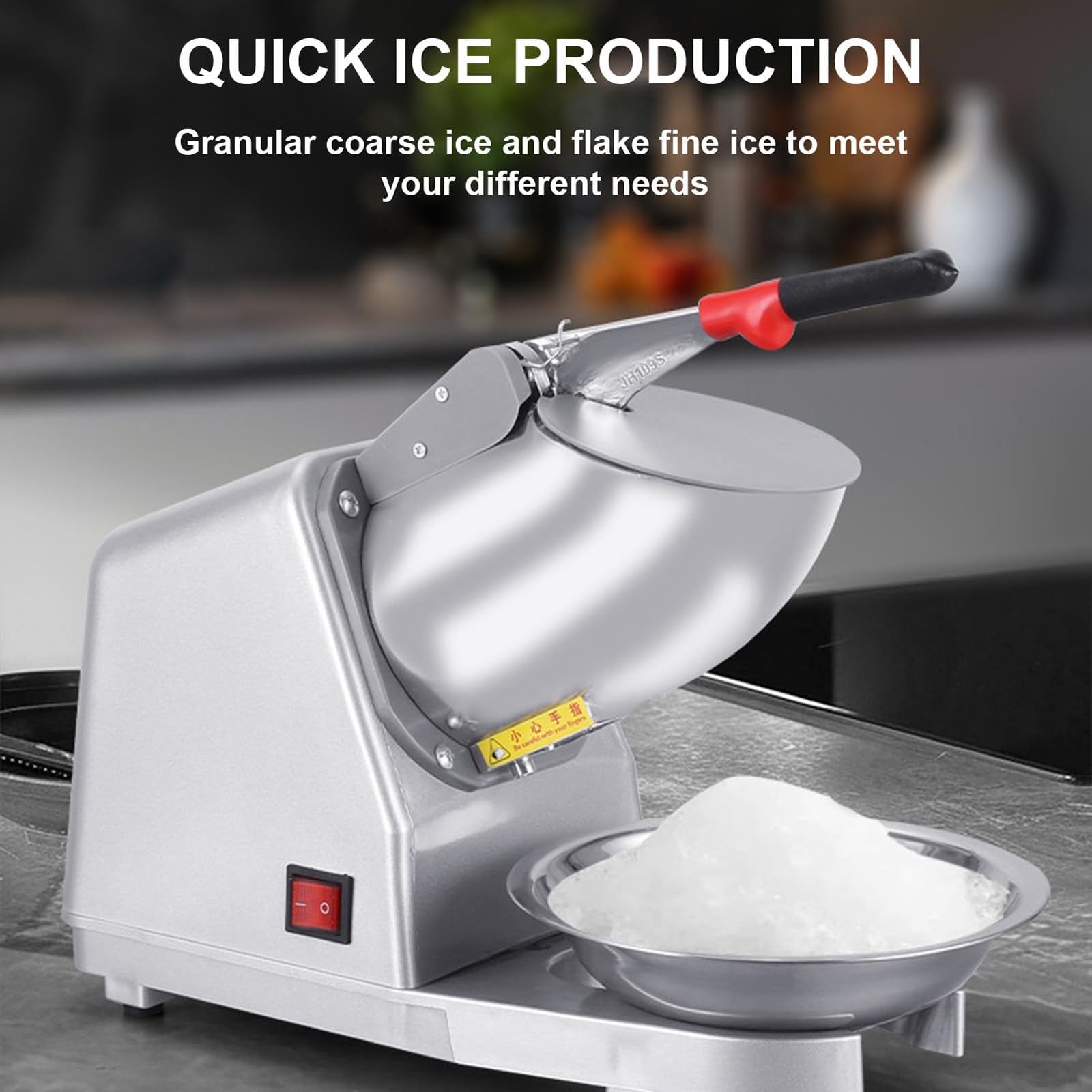 Elektrischer Eiszerkleinerer, 85 kg/h, Doppeldeckel, kommerzielle Crushed-Ice-Maschine, 2200 U/min, einstellbare Dicke, for Bars, Cafés, Snackbars und Privathäuser