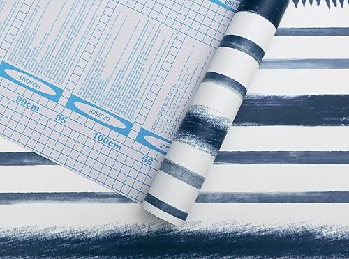 Miniatura 4 de Timeet Papel tapiz azul y blanco para despegar y pegar, 17.3 x 393.7 pulgadas, papel de contacto con rayas geométricas, autoadhesivo, extraíble,